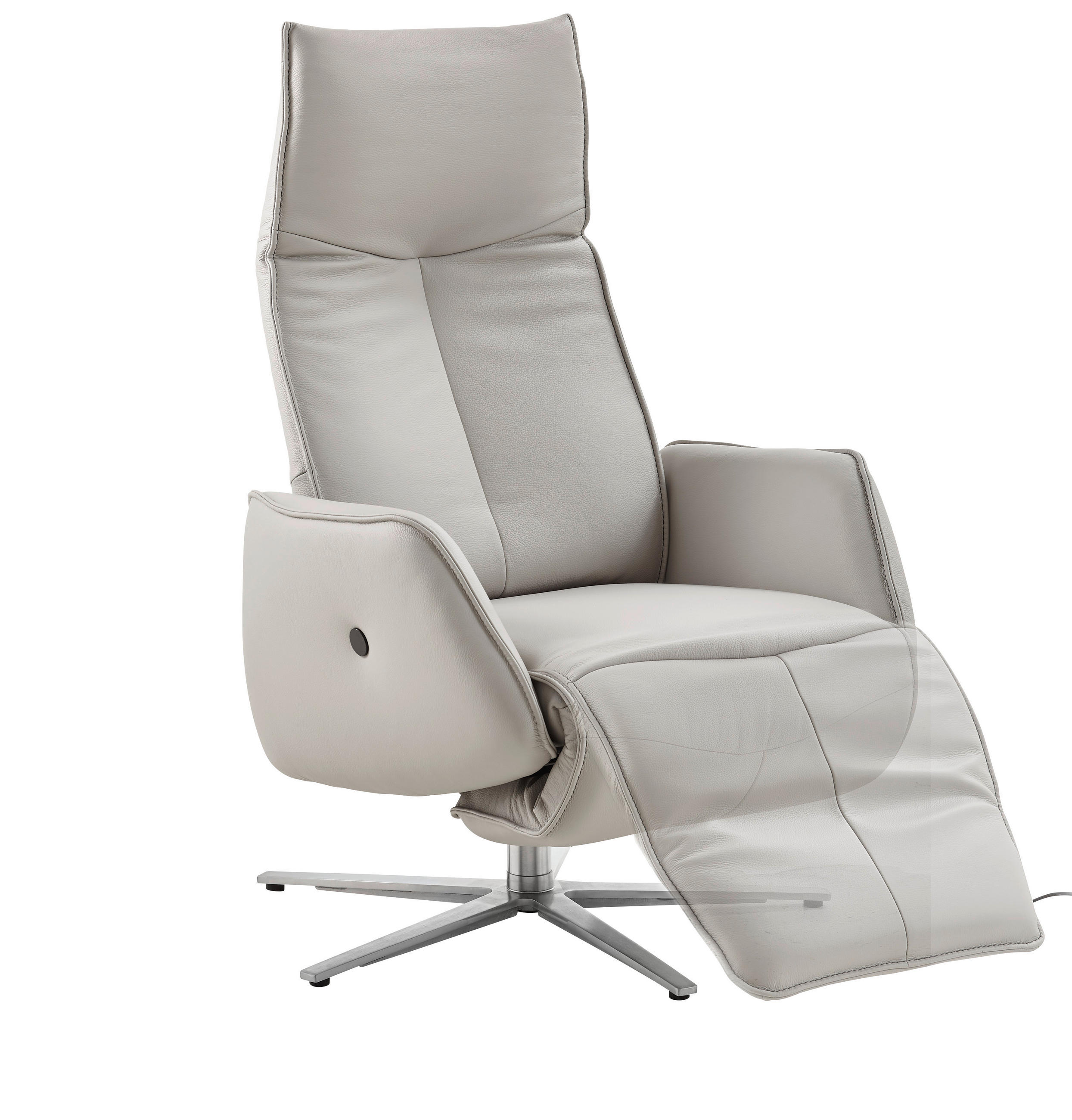 RELAXAČNÍ KŘESLO, kůže, světle šedá - světle šedá/barvy nerez oceli, Design, kůže (71/114/84cm) - Johann Jakob
