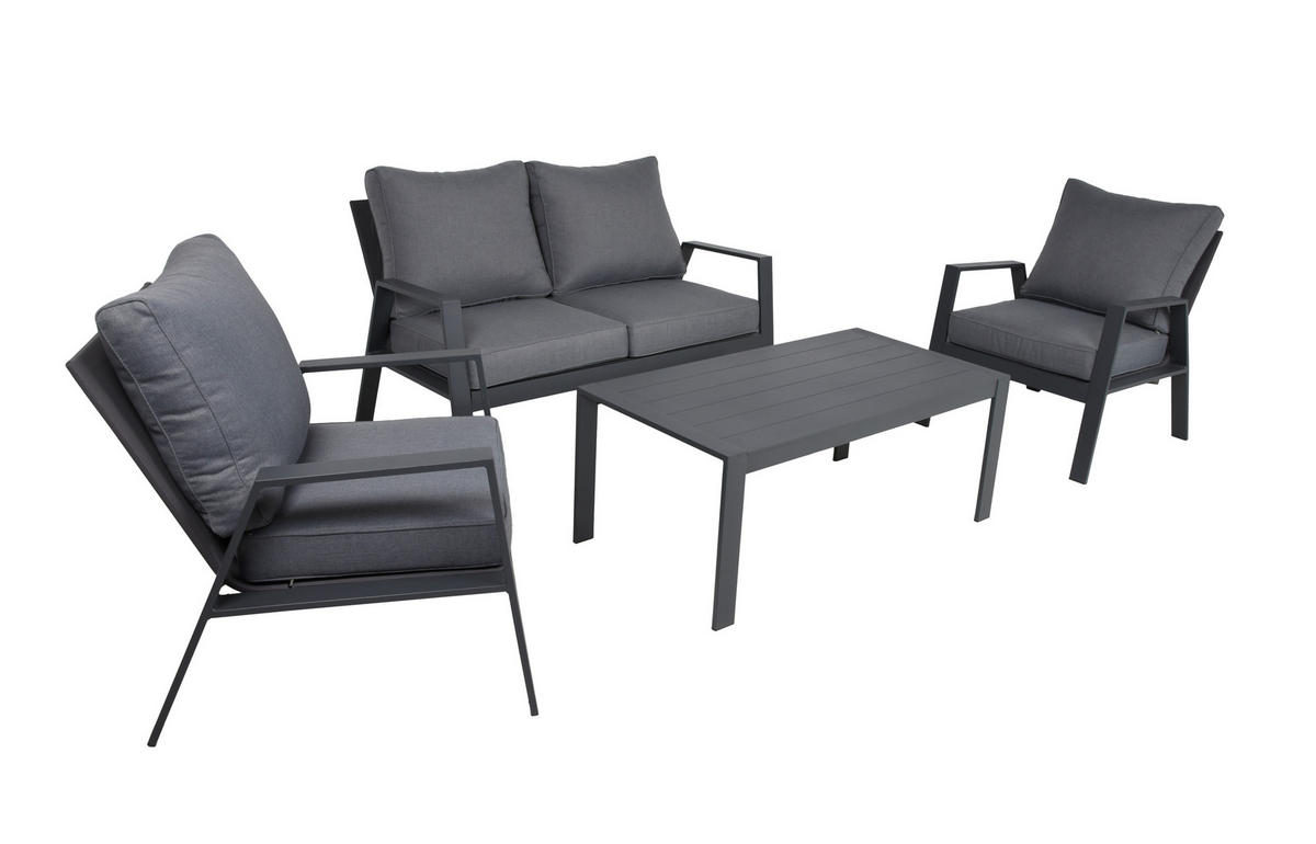 GARTENSET Aluminium  - Anthrazit/Grau, Basics, Kunststoff/Textil - Gardenson