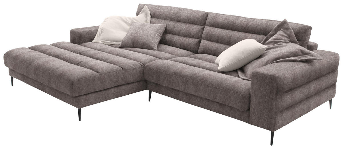 ECKSOFA in Flachgewebe Hellbraun  - Hellbraun/Schwarz, Design, Textil/Metall (207/296cm) - Dieter Knoll