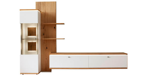 WOHNWAND in Weiß, Eiche Bianco 303/203/50 cm - Eiche Bianco/Anthrazit, Design, Glas/Holz (303/203/50cm) - Novel