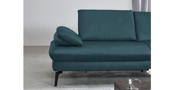 ECKSOFA in Echtleder Blau 325/157 cm - Blau/Schwarz, Design, Leder/Metall (325/157cm) - Dieter Knoll