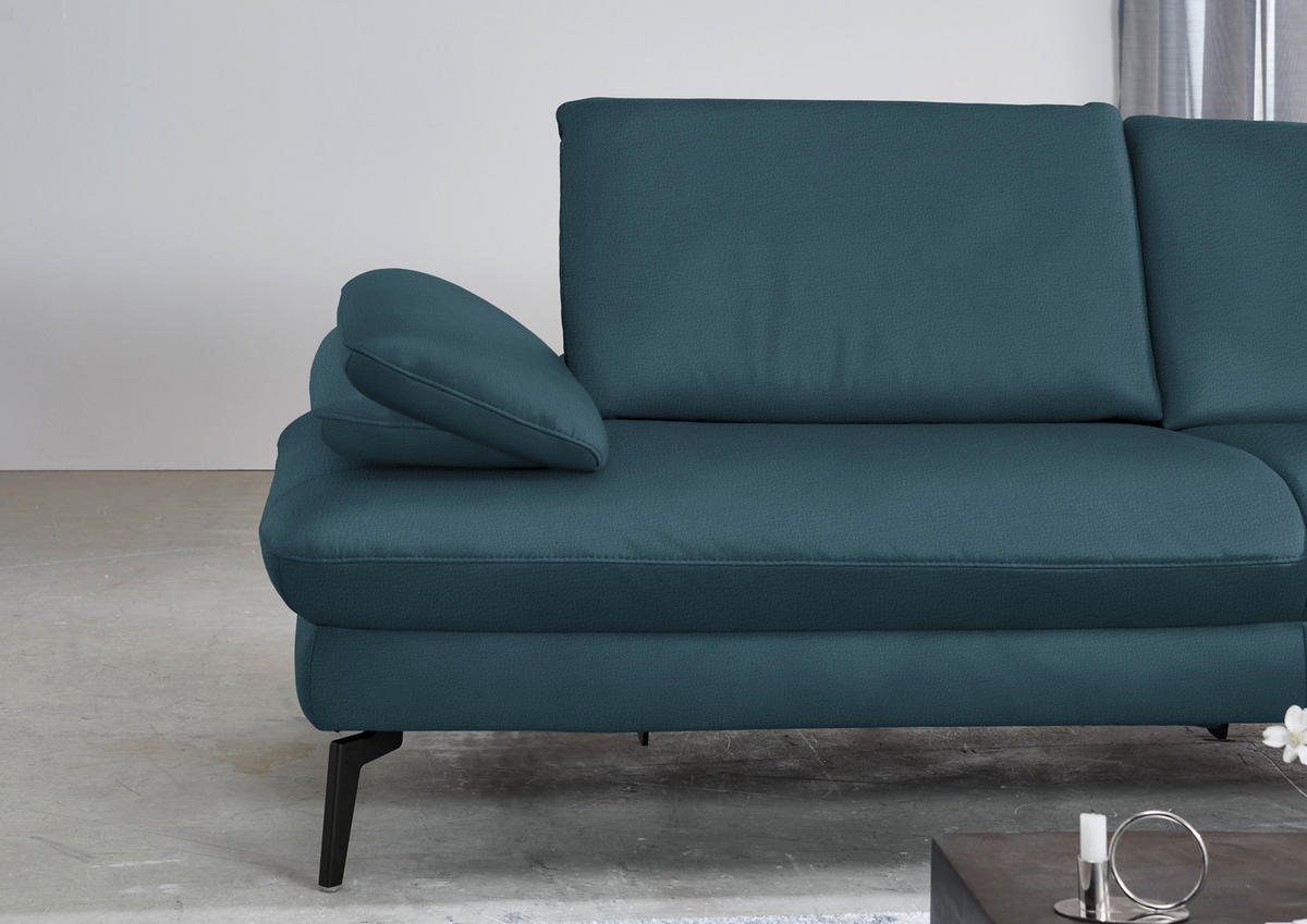 ECKSOFA in Echtleder Blau  - Blau/Schwarz, Design, Leder/Metall (325/157cm) - Dieter Knoll