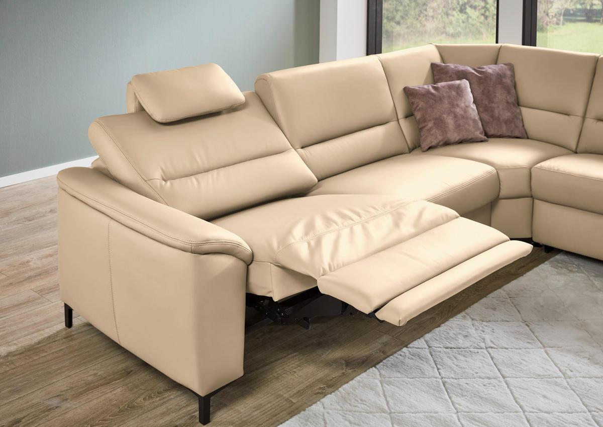 ECKSOFA  in Echtleder Beige  290/249 cm  - Beige/Schwarz, KONVENTIONELL, Leder/Metall (290/249cm) - Beldomo Premium