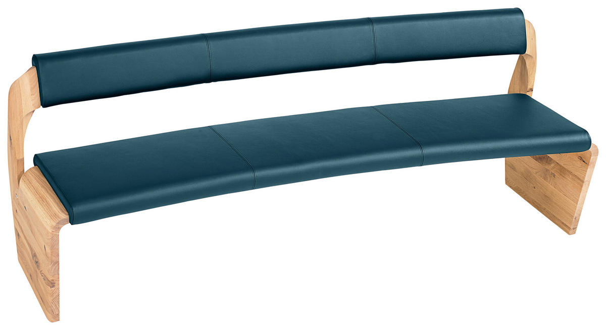 SITZBANK 227/84/70 cm  in Blau, Eichefarben  - Blau/Eichefarben, Natur, Leder/Holz (227/84/70cm) - Voglauer