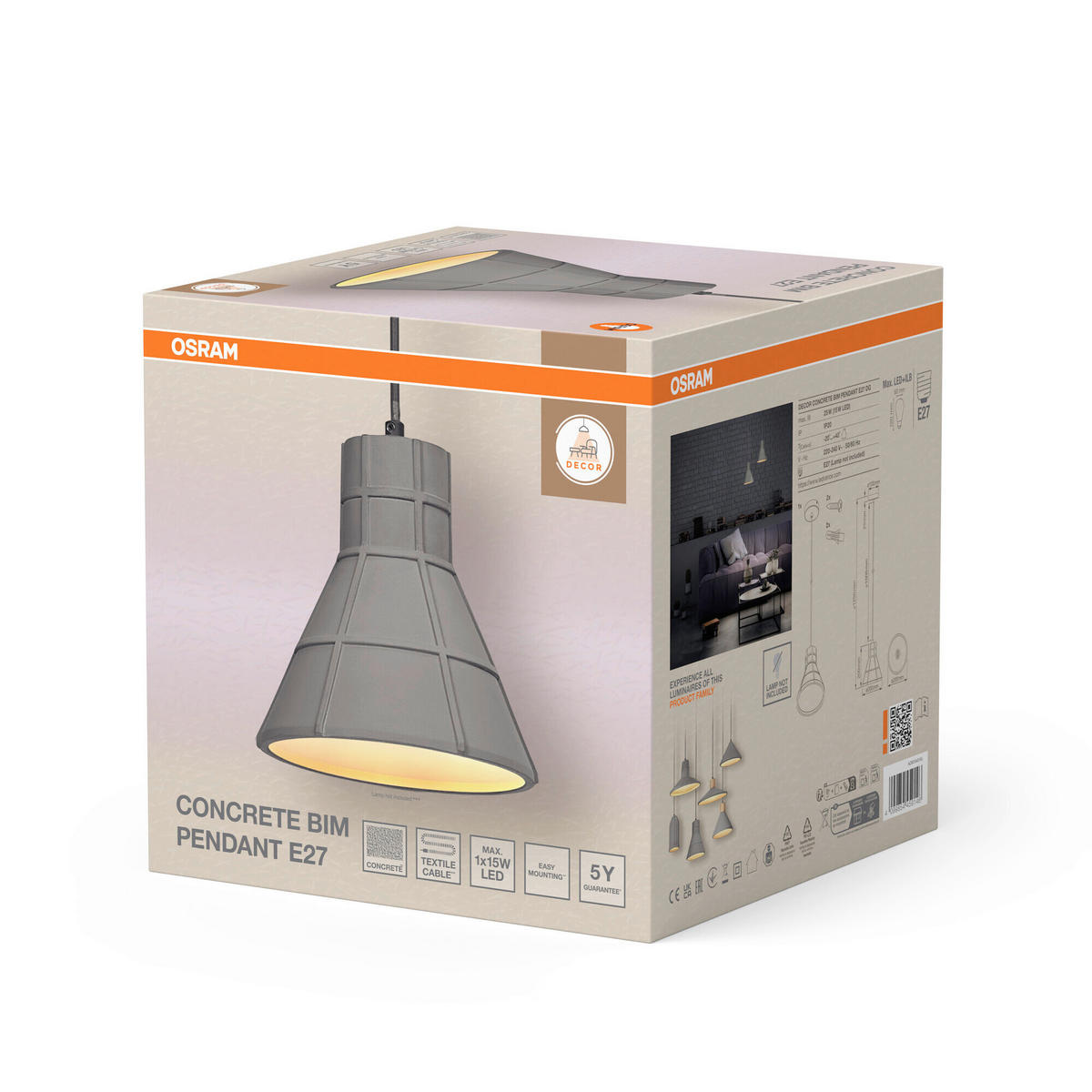 HÄNGELEUCHTE 20/125 cm  - Dunkelgrau, Basics, Stein/Metall (20/125cm) - Osram