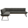 ECKBANK 163/203 cm Lederlook Schwarz, Eichefarben, Grau Eiche massiv Metall   - Eichefarben/Schwarz, Design, Holz/Textil (163/203cm) - Voleo