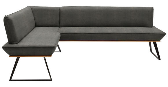 ECKBANK 163/203 cm Lederlook Schwarz, Eichefarben, Grau Eiche massiv Metall - Eichefarben/Schwarz, Design, Holz/Textil (163/203cm) - Voleo