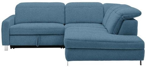 ECKSOFA Blau Webstoff  - Chromfarben/Blau, Design, Textil/Metall (251/221cm) - Dieter Knoll