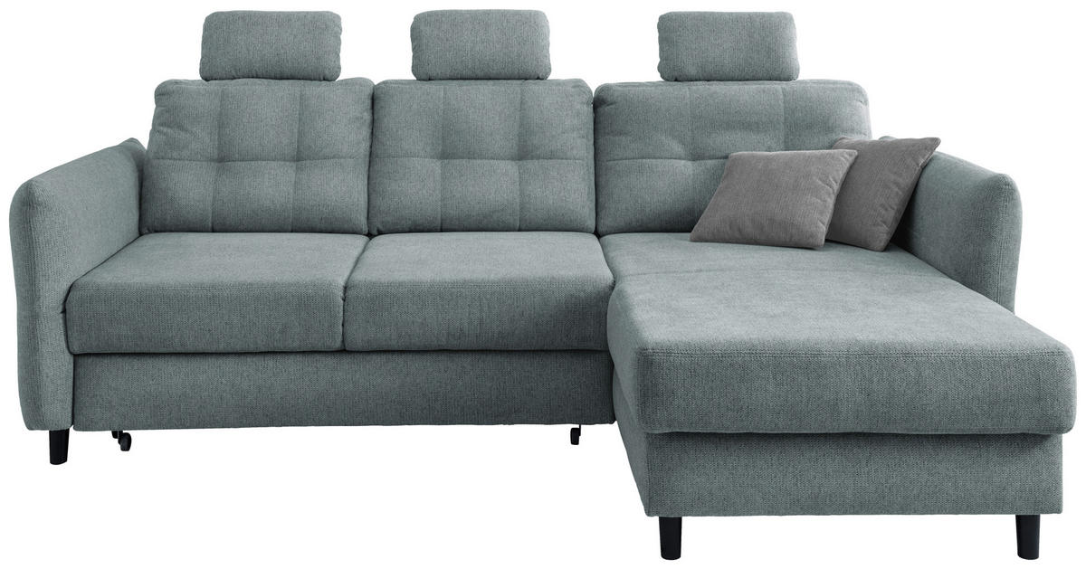 ECKSOFA in Chenille Blau  - Mintgrau/Blau, MODERN, Holz/Textil (250-280/176cm) - Livetastic