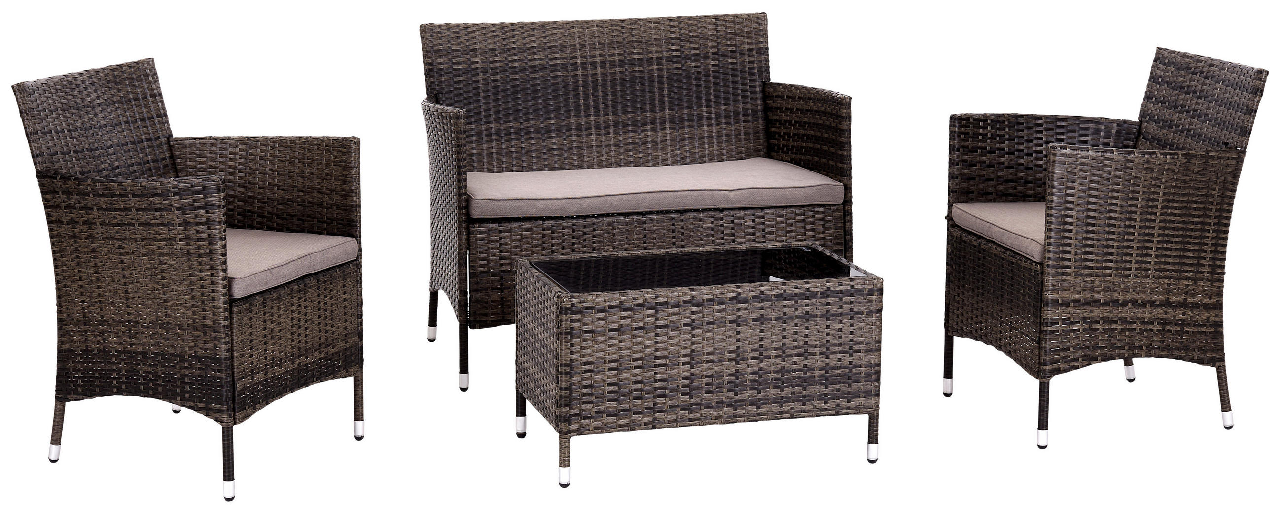 LOUNGEGARNITUR 4-teilig   Stahl  - Dunkelbraun/Creme, MODERN, Glas/Kunststoff - Ondega