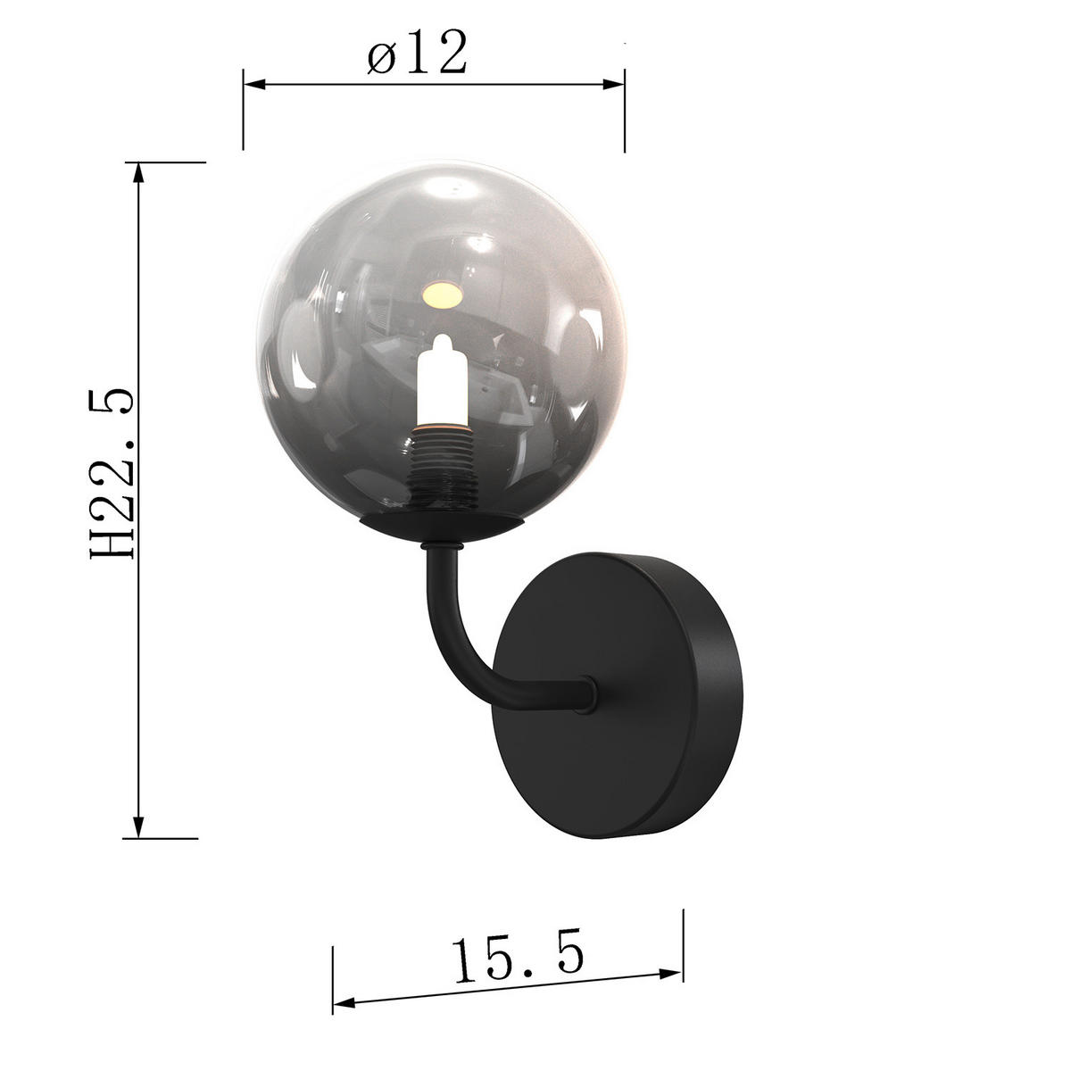 WANDLEUCHTE 5084 PALOMA 12/15/22 cm   - Schwarz, Design, Glas/Metall (12/15/22cm)