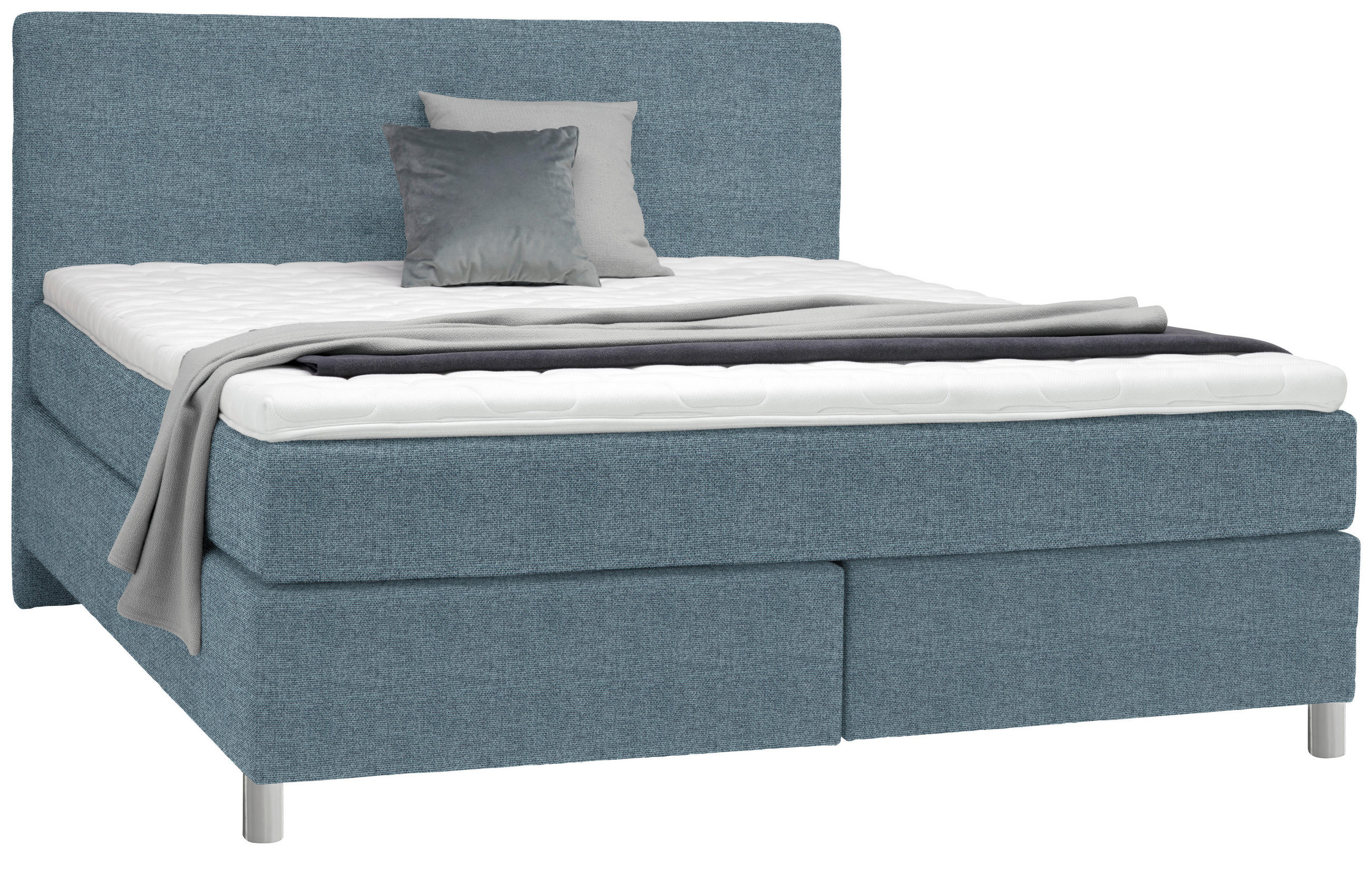 BOXSPRINGBETT 180/200 cm  in Blau  - Chromfarben/Blau, KONVENTIONELL, Kunststoff/Textil (180/200cm) - Voleo