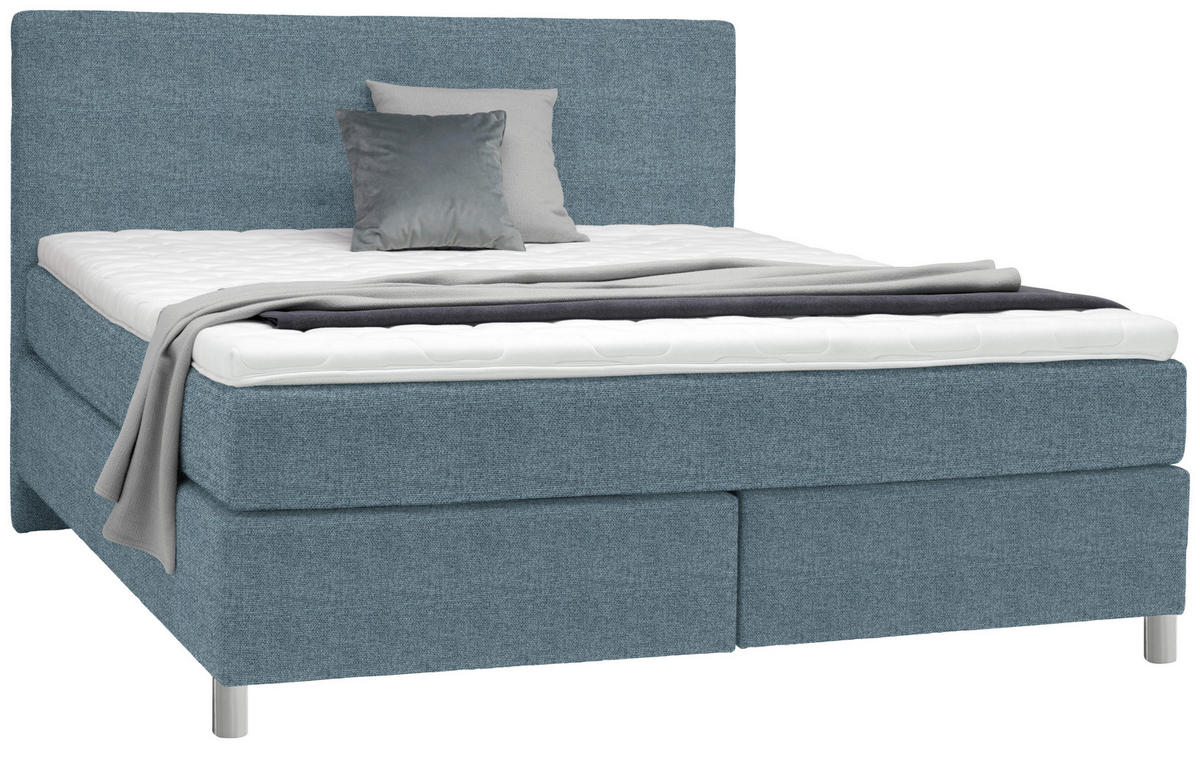 BOXSPRINGBETT 200/200 cm  in Blau  - Chromfarben/Blau, KONVENTIONELL, Kunststoff/Textil (200/200cm) - Voleo