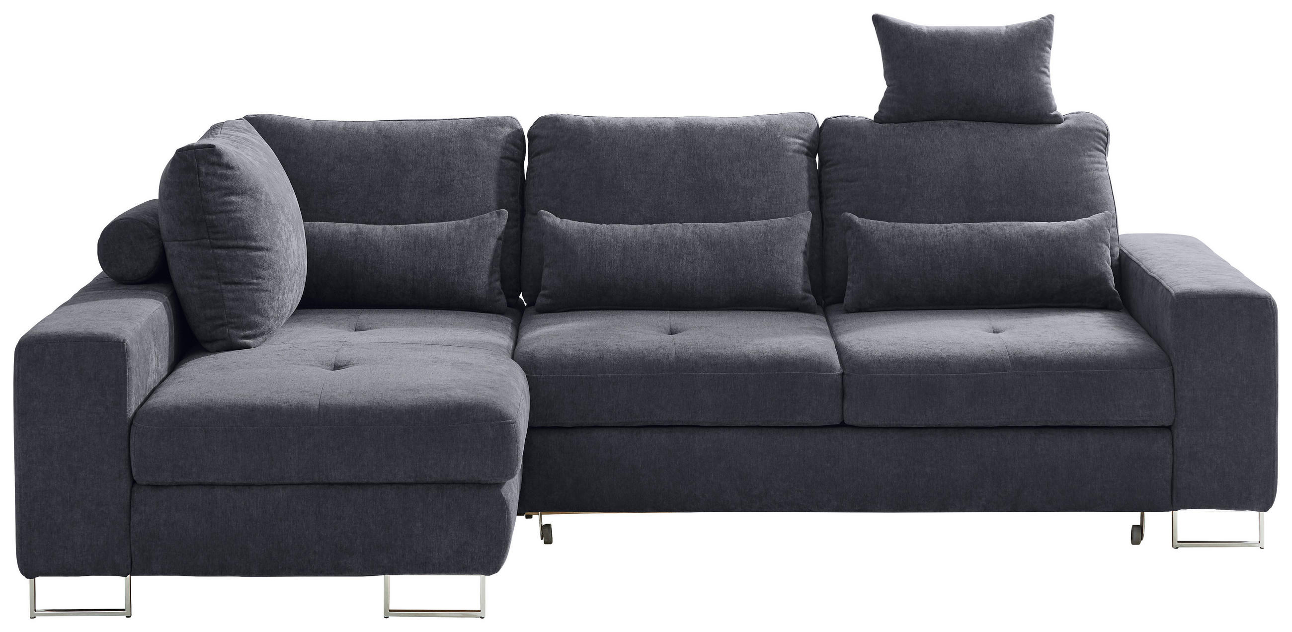 ECKSOFA Schwarz Flachgewebe  - Schwarz, Design, Textil/Metall (188/260cm) - Hom`in