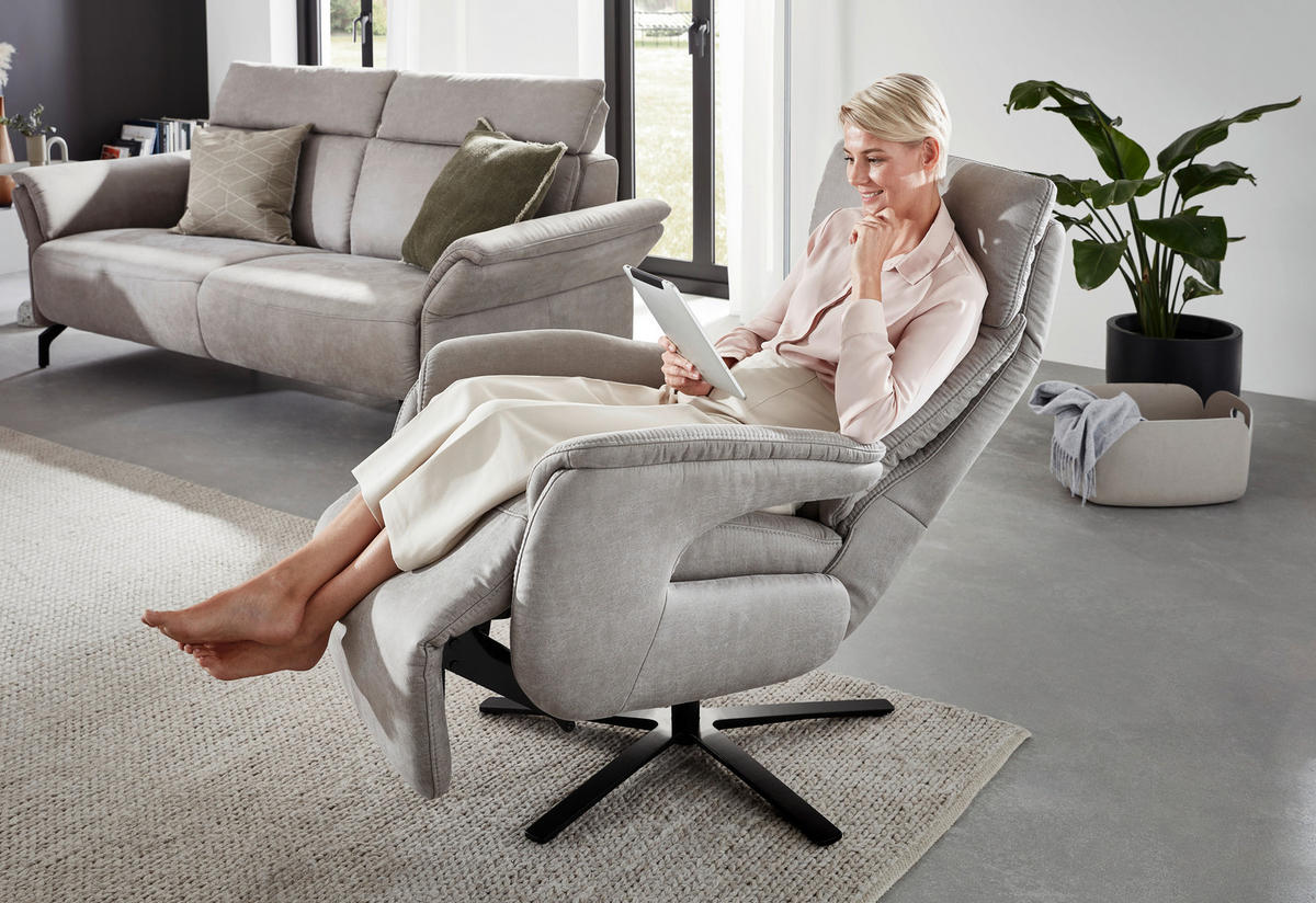 RELAXSESSEL Lederlook Relaxfunktion    - Hellgrau/Schwarz, KONVENTIONELL, Textil/Metall (70/117/85cm) - Dieter Knoll