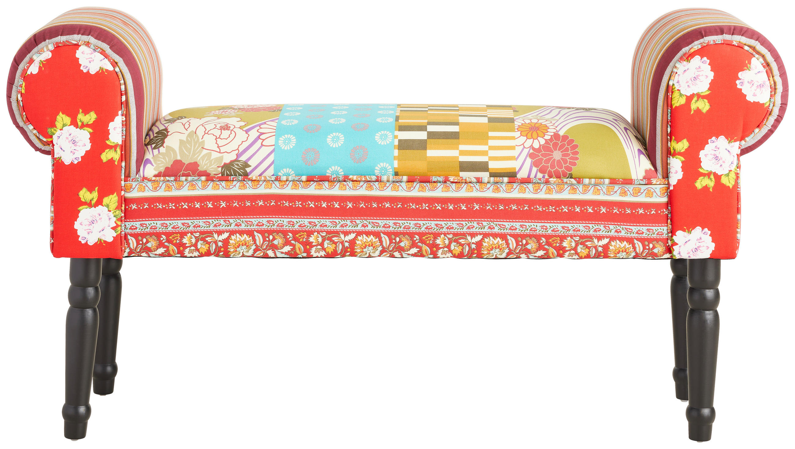 HOCKER Samt Kiefer Blau, Grün, Multicolor, Rot, Schwarz, Weiß - Blau/Rot, Trend, Holz/Textil (100/54/30cm) - Xora