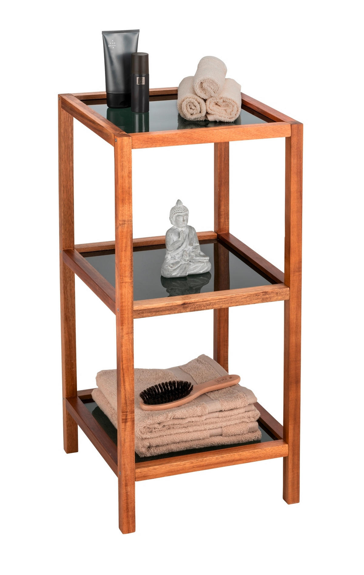 BADEZIMMERREGAL 36/79/36 cm  - Schwarz/Braun, Natur, Glas/Holz (36/79/36cm) - Wenko
