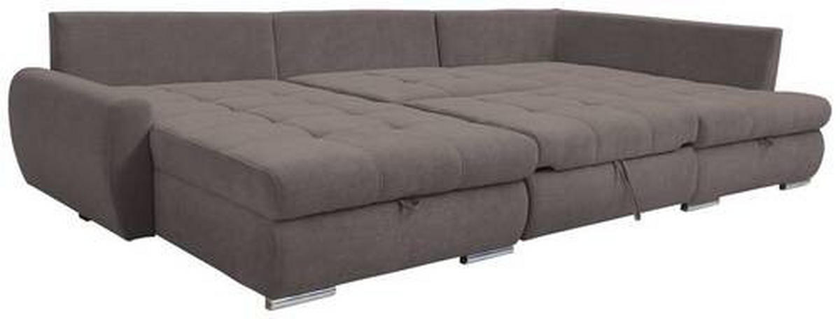 ECKSOFA Graubraun Velours  - Chromfarben/Graubraun, Design, Kunststoff/Textil (174/322/173cm) - Livetastic