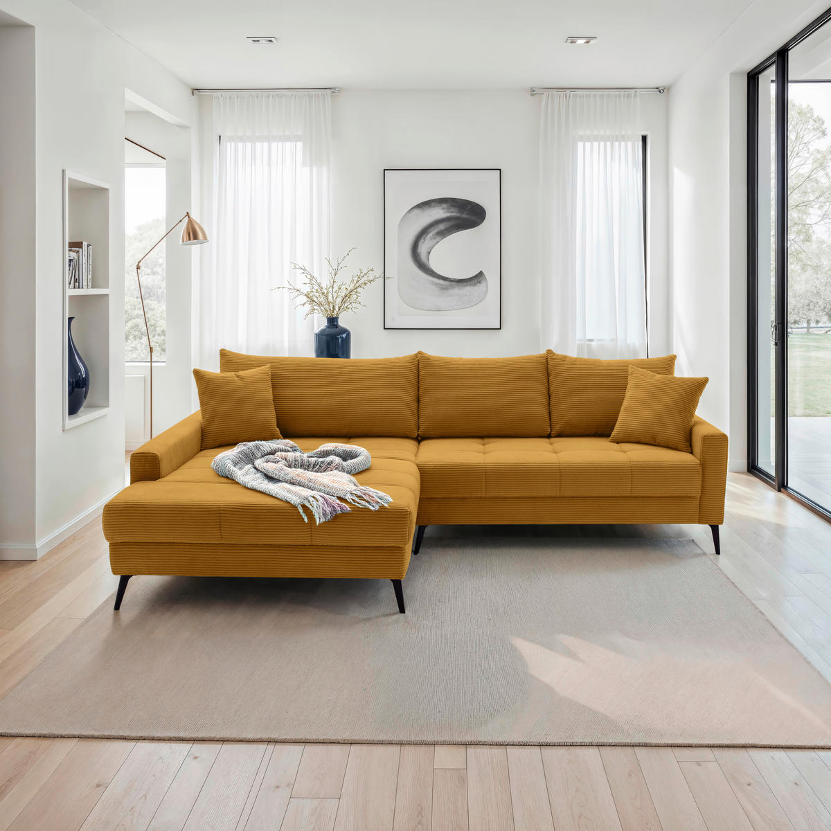 ECKSOFA Currygelb Cord  - Currygelb/Schwarz, KONVENTIONELL, Textil/Metall (173/280cm) - Hom`in