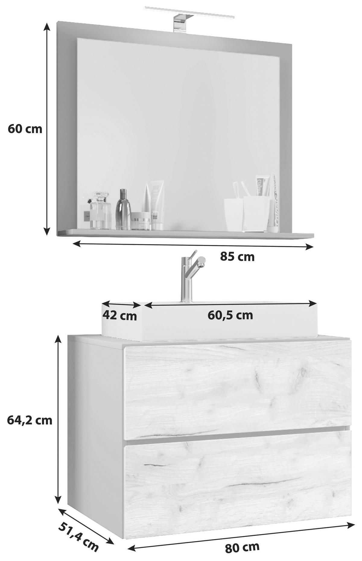 BADEZIMMER 3-teilig  in 80 cm  - Honigeiche/Weiss, Modern, Keramik/Holzwerkstoff (80cm) - MID.YOU
