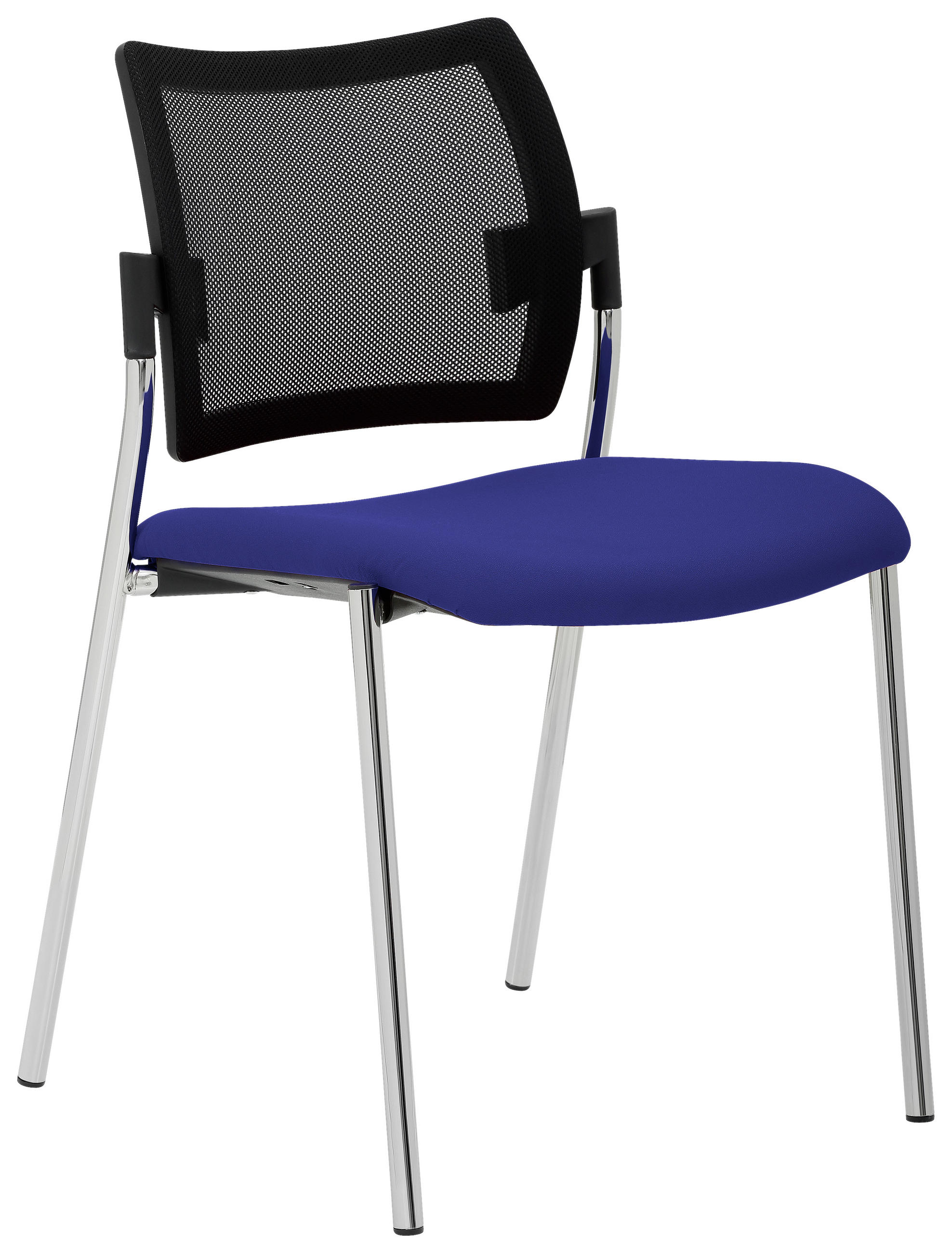 Besucherstuhl in Blau, Schwarz, Chromfarben Metall, Kunststoff