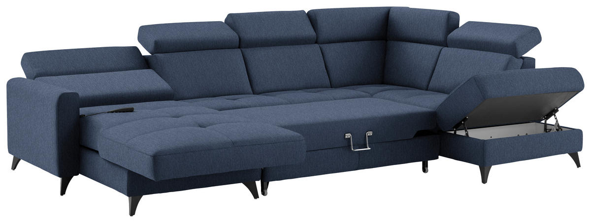 WOHNLANDSCHAFT Flachgewebe Dunkelblau  - Schwarz/Dunkelblau, Konventionell, Textil/Metall (174/333/215cm) - Beldomo System