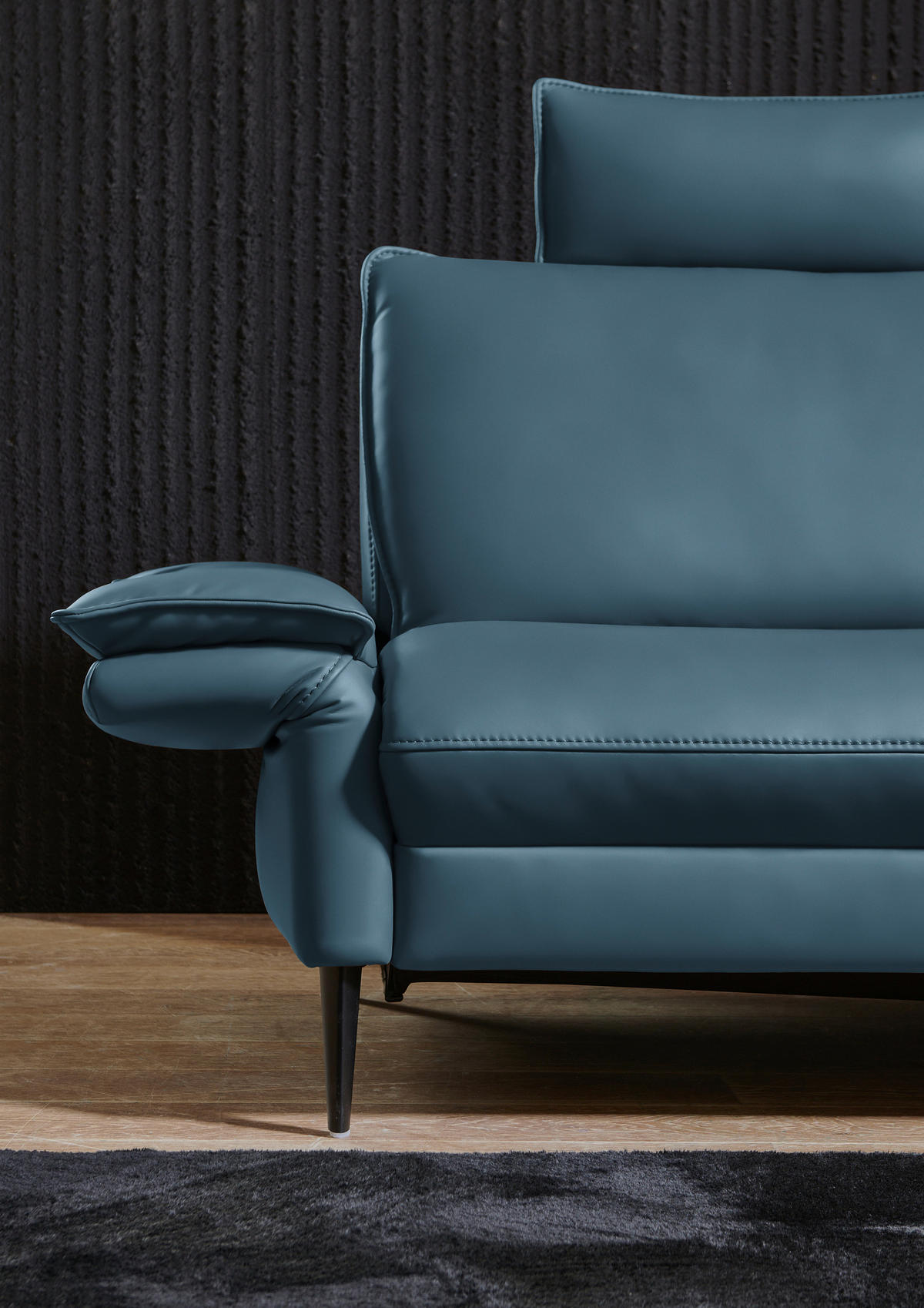 ECKSOFA in Echtleder Hellblau  - Schwarz/Hellblau, Design, Leder/Metall (334/172cm) - Valdera