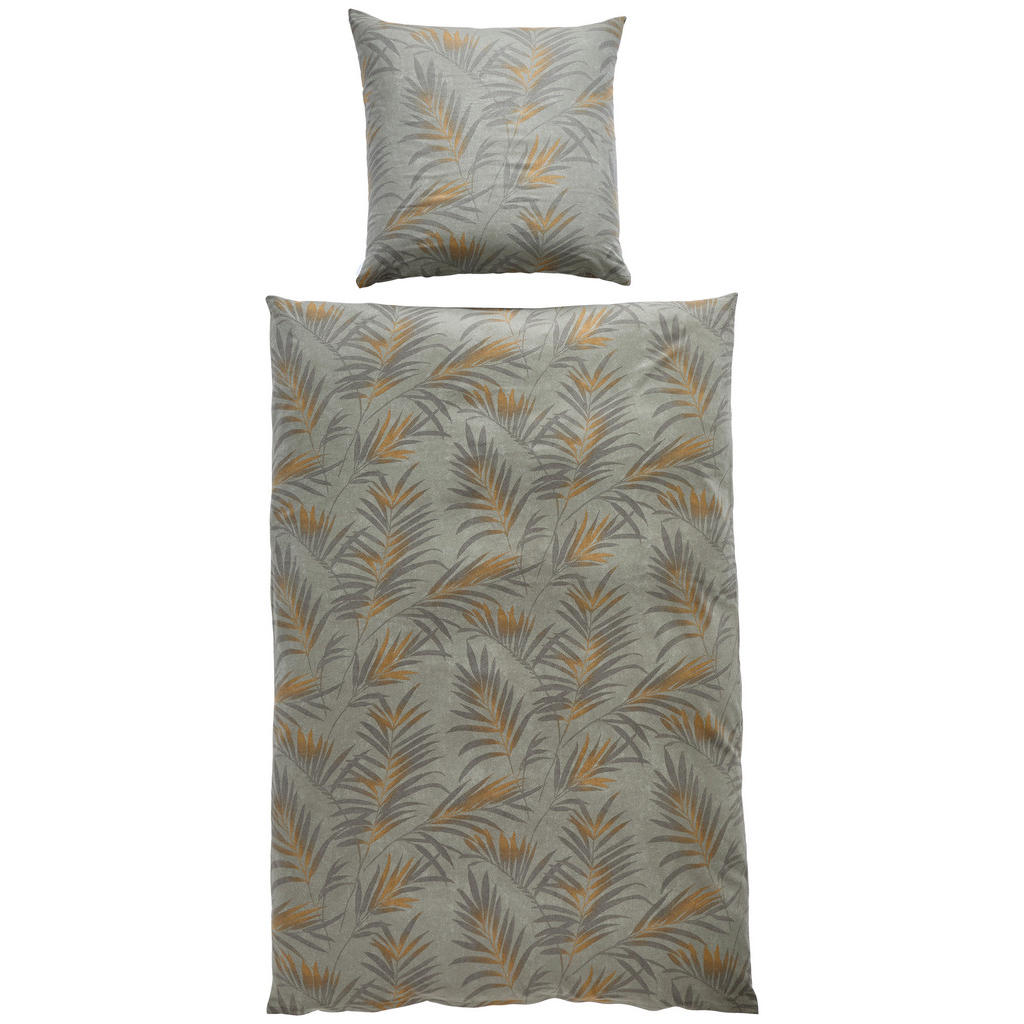 Thumbnail - Estella Bettwäsche Fano, Grau, Grün, Textil, Blätter, 135x200 cm, Oeko-Tex® Standard 100, pflegeleicht, atmungsaktiv, ha...