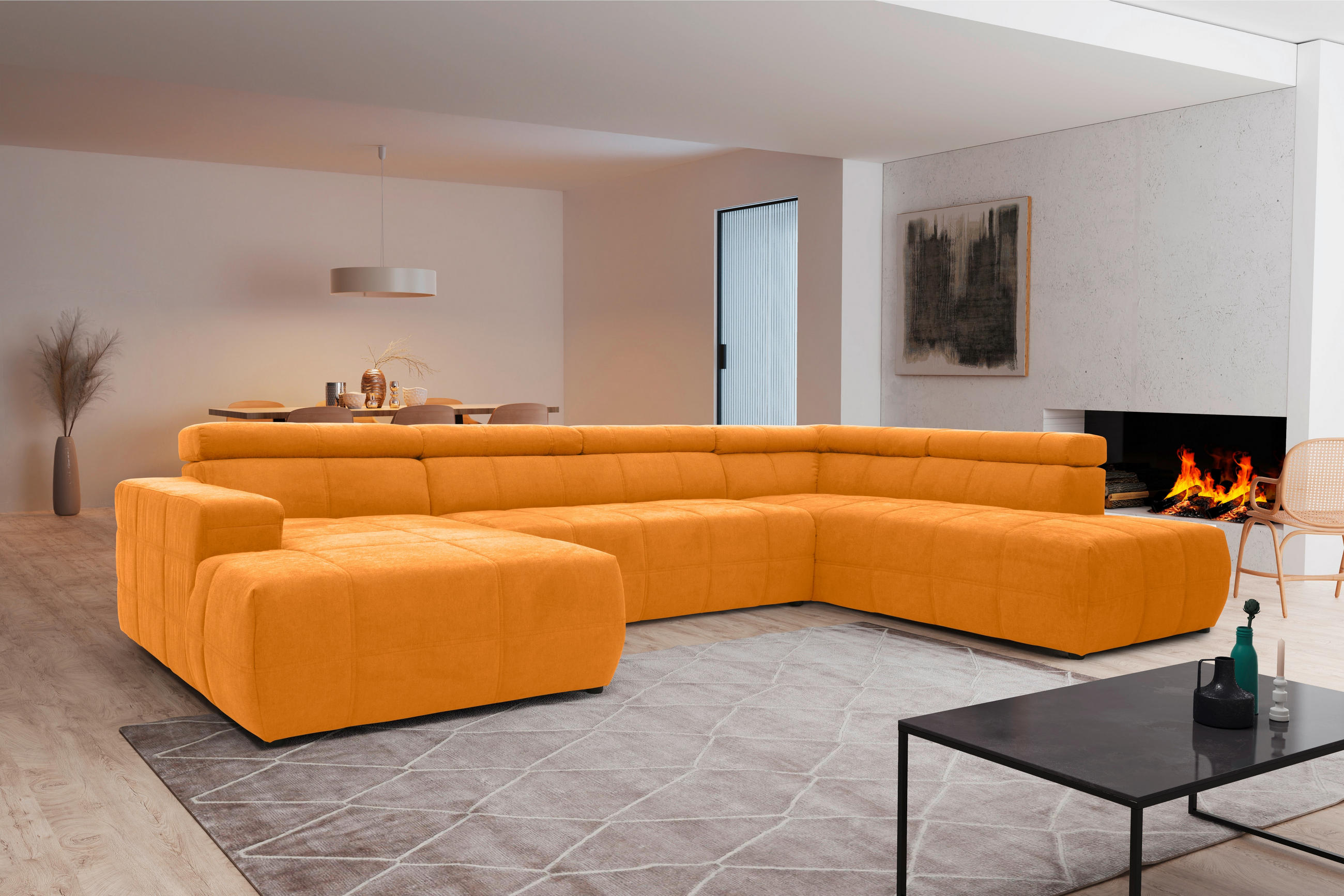 WOHNLANDSCHAFT Orange Mikrofaser - Schwarz/Orange, Design, Kunststoff/Textil (175/359/228cm) - MID.YOU
