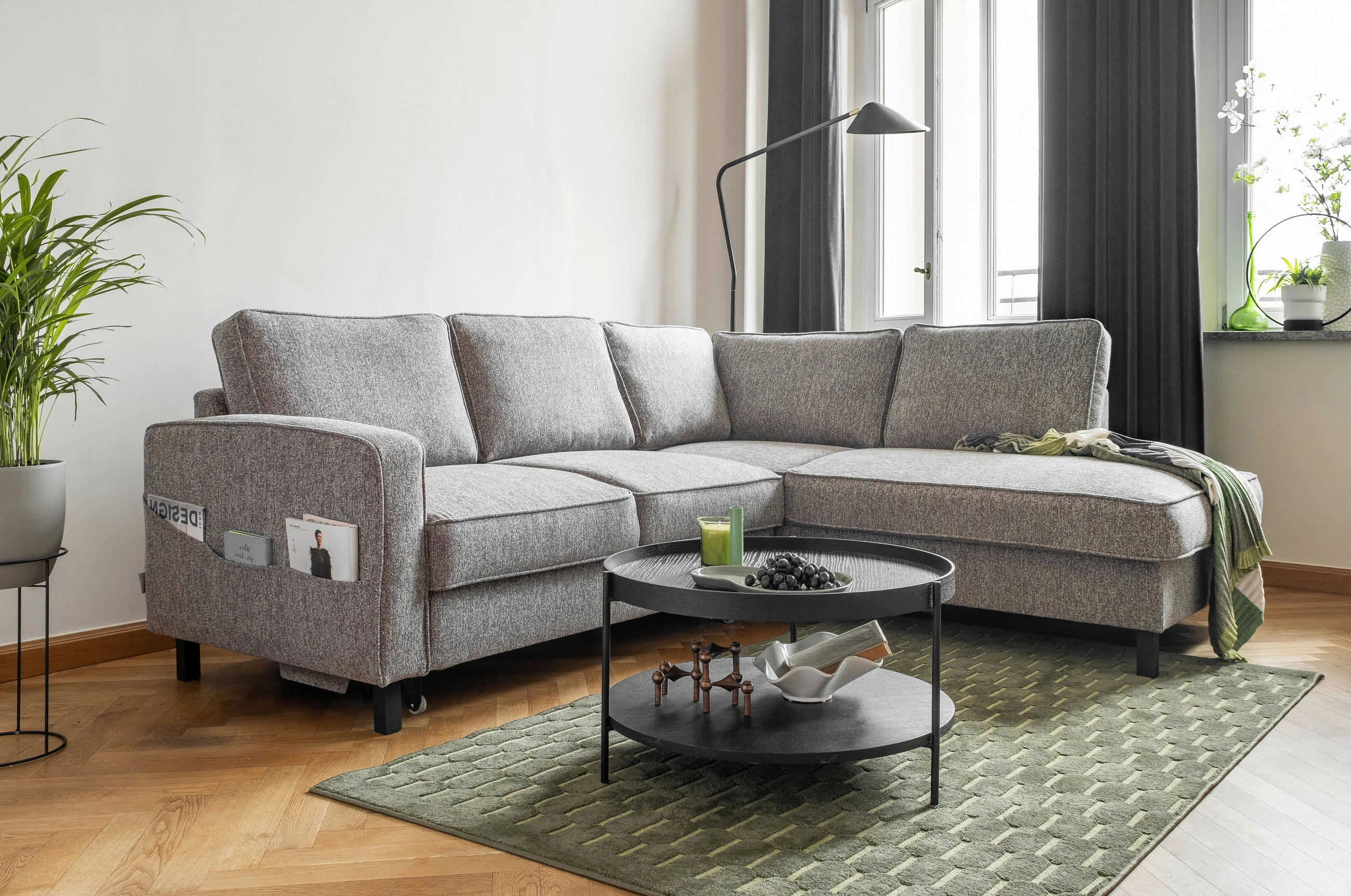 ECKSOFA in Struktur Grau  - Schwarz/Grau, Holz/Textil (233/198cm) - MID.YOU
