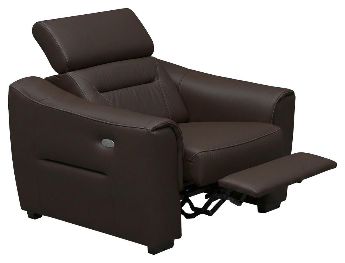 RELAXSESSEL Lederlook Echtleder Relaxfunktion, Kopfteilverstellung, Rücken echt    - Wengefarben/Dunkelbraun, Design, Leder/Holz (100/104/102cm) - Celina Home