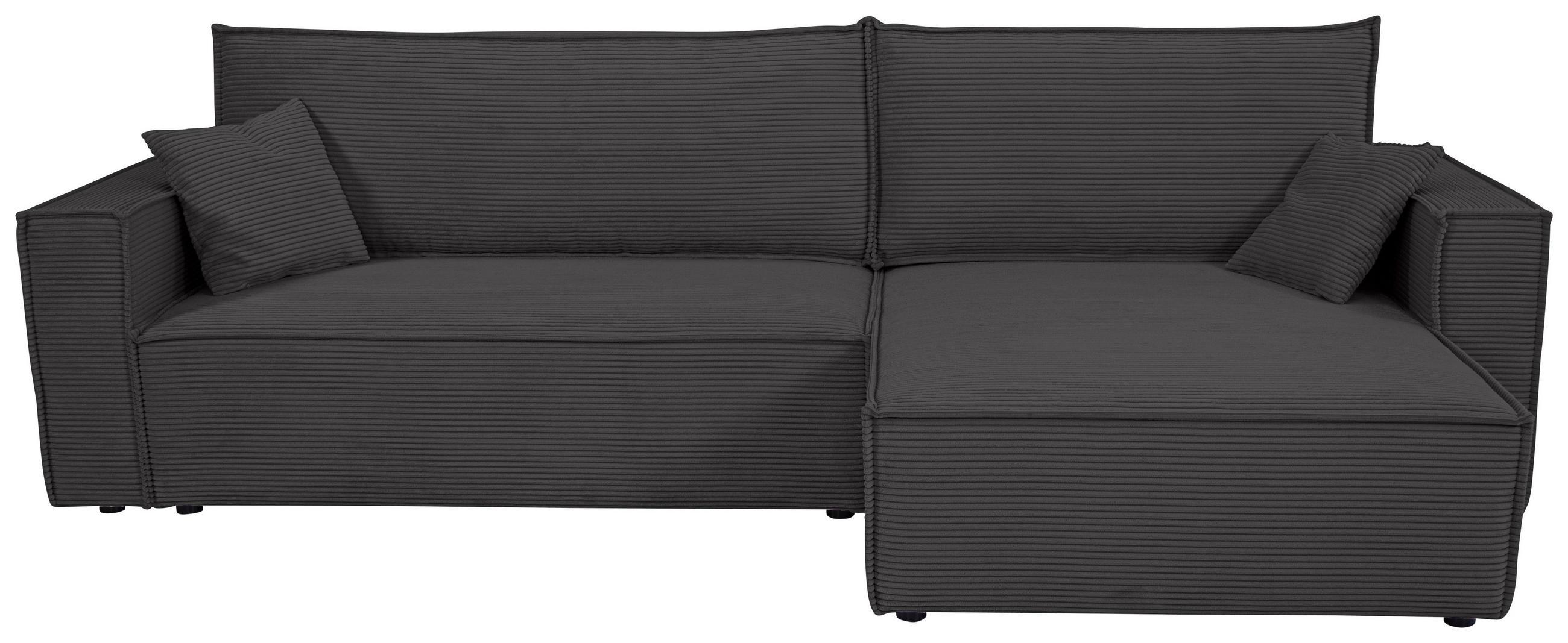 ECKSOFA inkl. Funktionen Dunkelgrau Cord  - Dunkelgrau/Schwarz, Design, Textil (267/141cm) - Xora