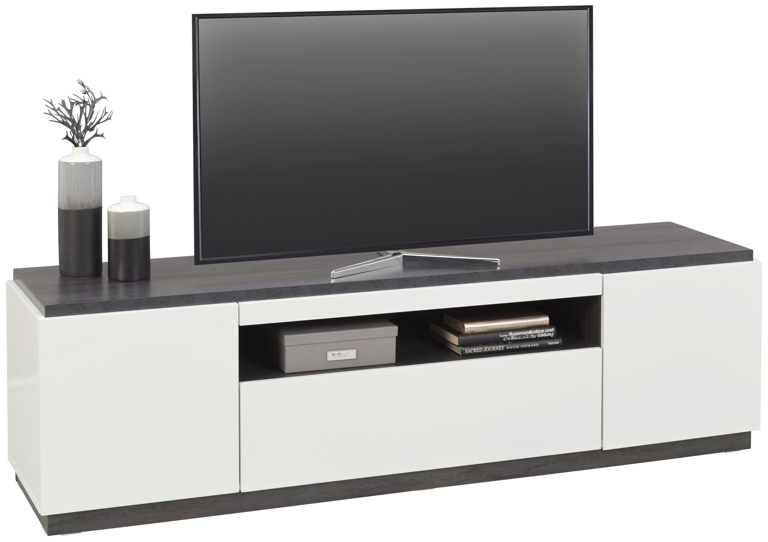 TV-ELEMENT bela, temno siva  - temno siva/bela, Design, leseni material (170/41,5/47cm) - Carryhome