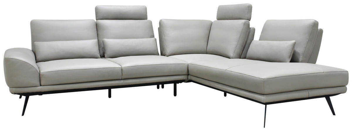 ECKSOFA Taupe Echtleder Zierkissen, Rücken echt, Kopfteilverstellung, Sitztiefenverstellung, Kopfstütze  - Taupe/Schwarz, Design, Leder/Metall (276/225cm) - Celina Home