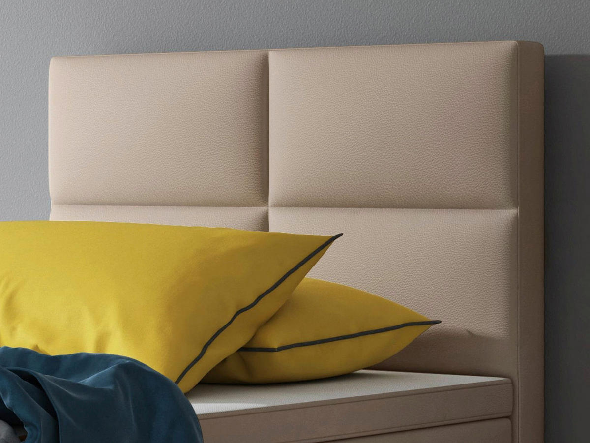 BOXSPRINGBETT  in Cappuccino, Matratze, gepolstertes Kopfteil, Topper, Matratzen, H3 + H3 = fest  - Silberfarben/Cappuccino, KONVENTIONELL, Leder/Textil (90/115/210cm) - MID.YOU