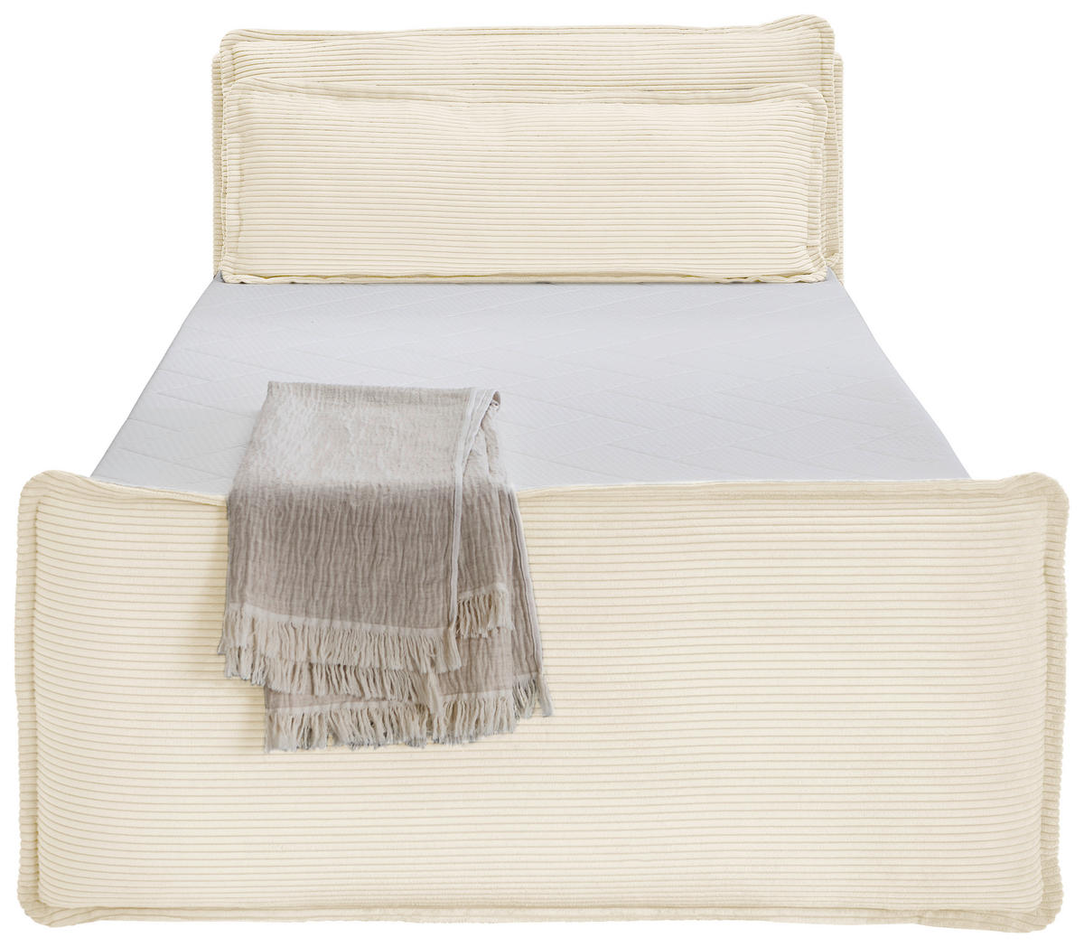 BOXBETT 120/200 cm,  in Beige, Kissen, Bettkasten, Topper, H3 = fest  - Beige/Schwarz, Design, Kunststoff/Textil (120/200cm) - Chameo