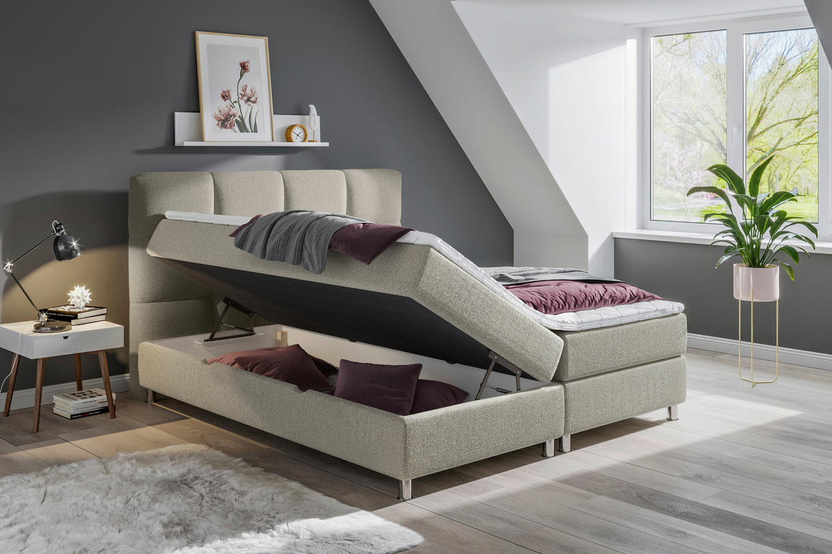 BOXBETT 140/200 cm  in Hellgrau  - Chromfarben/Hellgrau, Design, Textil/Metall (140/200cm) - Ti'me
