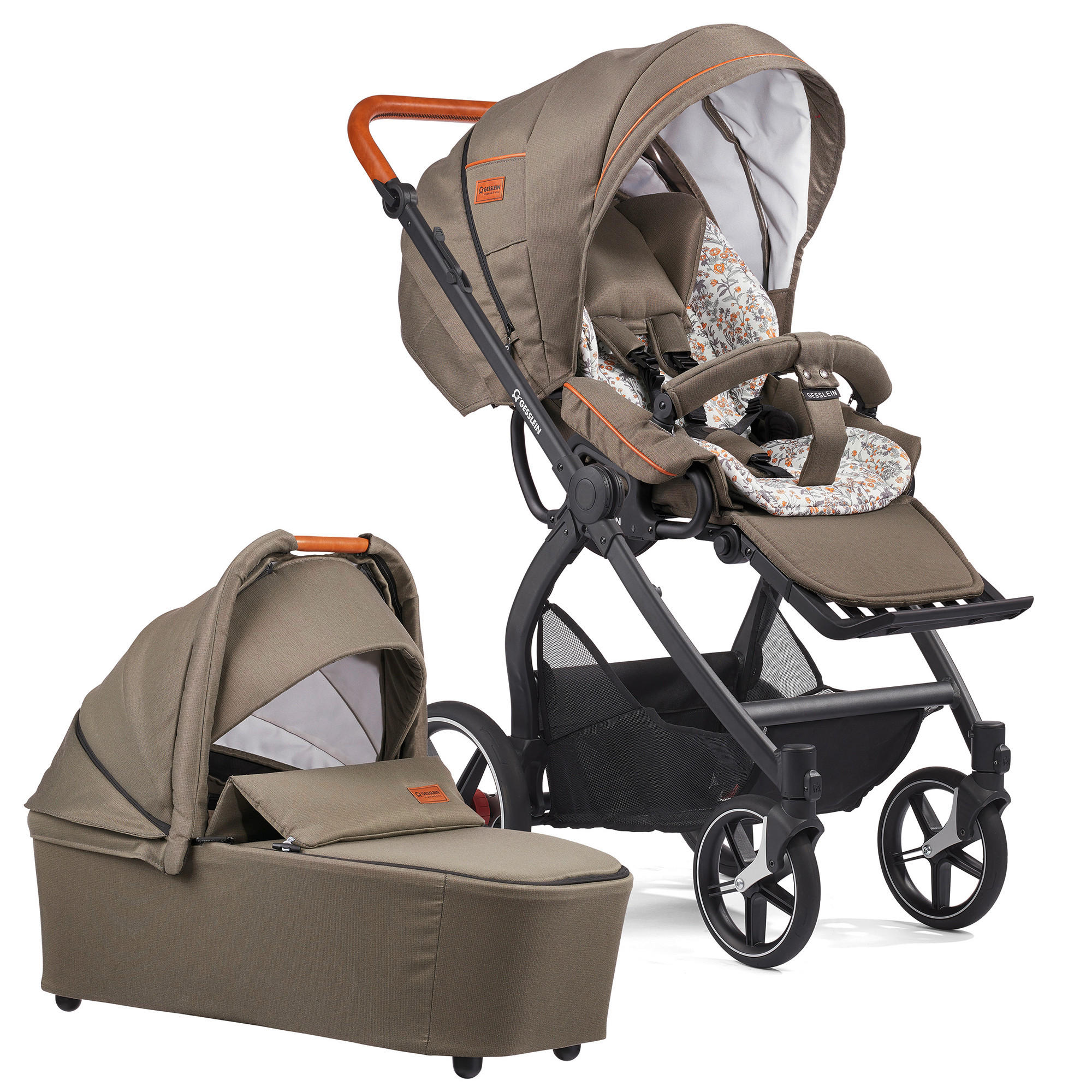 KINDERWAGENSET FX4 Classic  - Cognac/Schwarz, Basics, Textil/Metall (57/129/100cm) - Gesslein