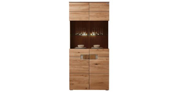 VITRINE Eiche furniert, massiv Eichefarben - Eichefarben, KONVENTIONELL, Glas/Holz (90/201,4/38cm) - Cantus