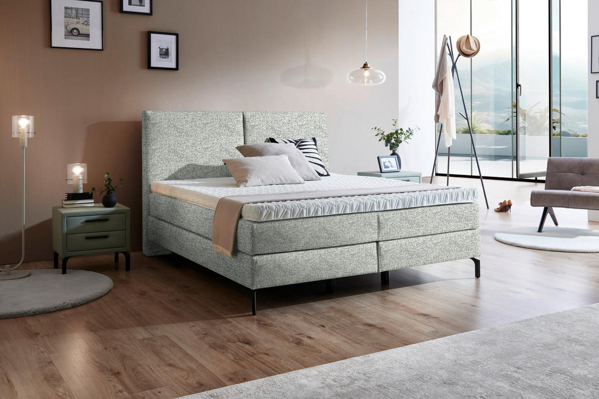BOXSPRINGBETT 180/200 cm  in Naturfarben  - Schwarz/Naturfarben, Konventionell, Textil/Metall (180/200cm) - Dieter Knoll