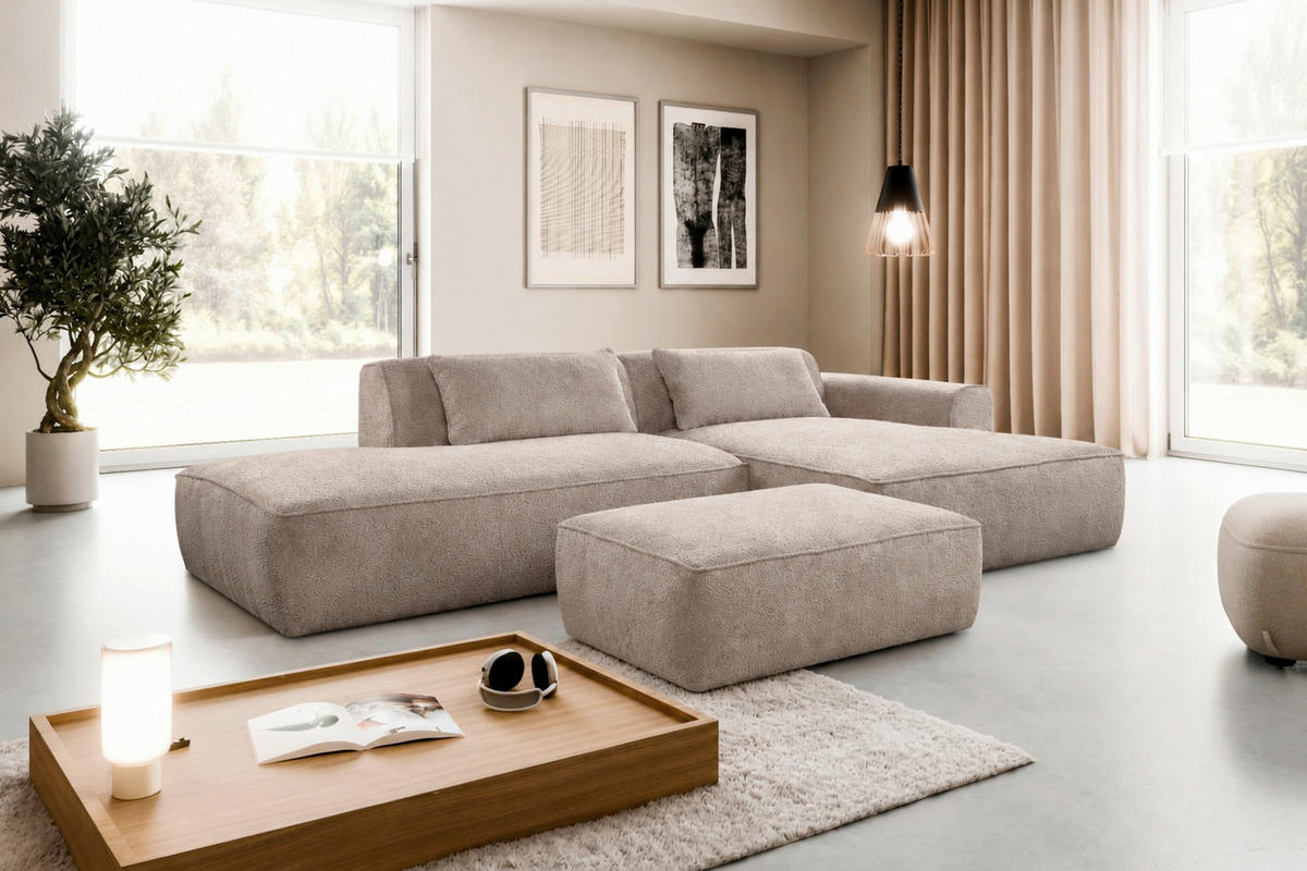 HOCKER in Textil, Holzwerkstoff Taupe  - Taupe/Schwarz, KONVENTIONELL, Holzwerkstoff/Kunststoff (105/43/65cm) - Livetastic