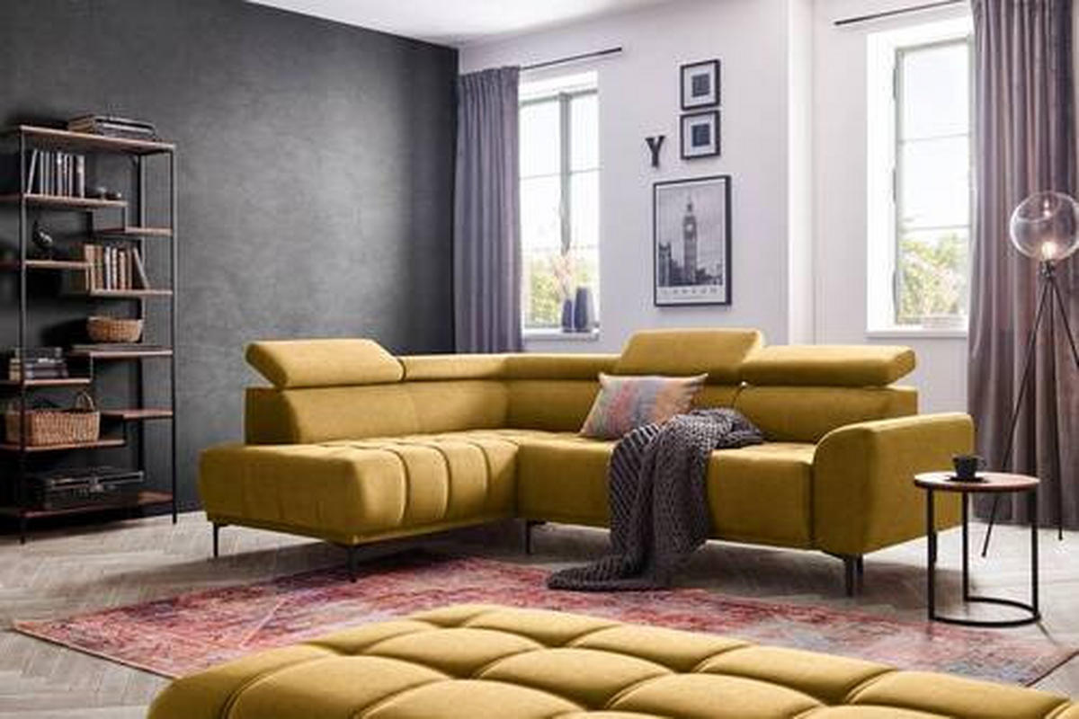 ECKSOFA Gelb, Goldfarben Velours  - Gelb/Goldfarben, Design, Textil/Metall (191/261cm) - Stylife