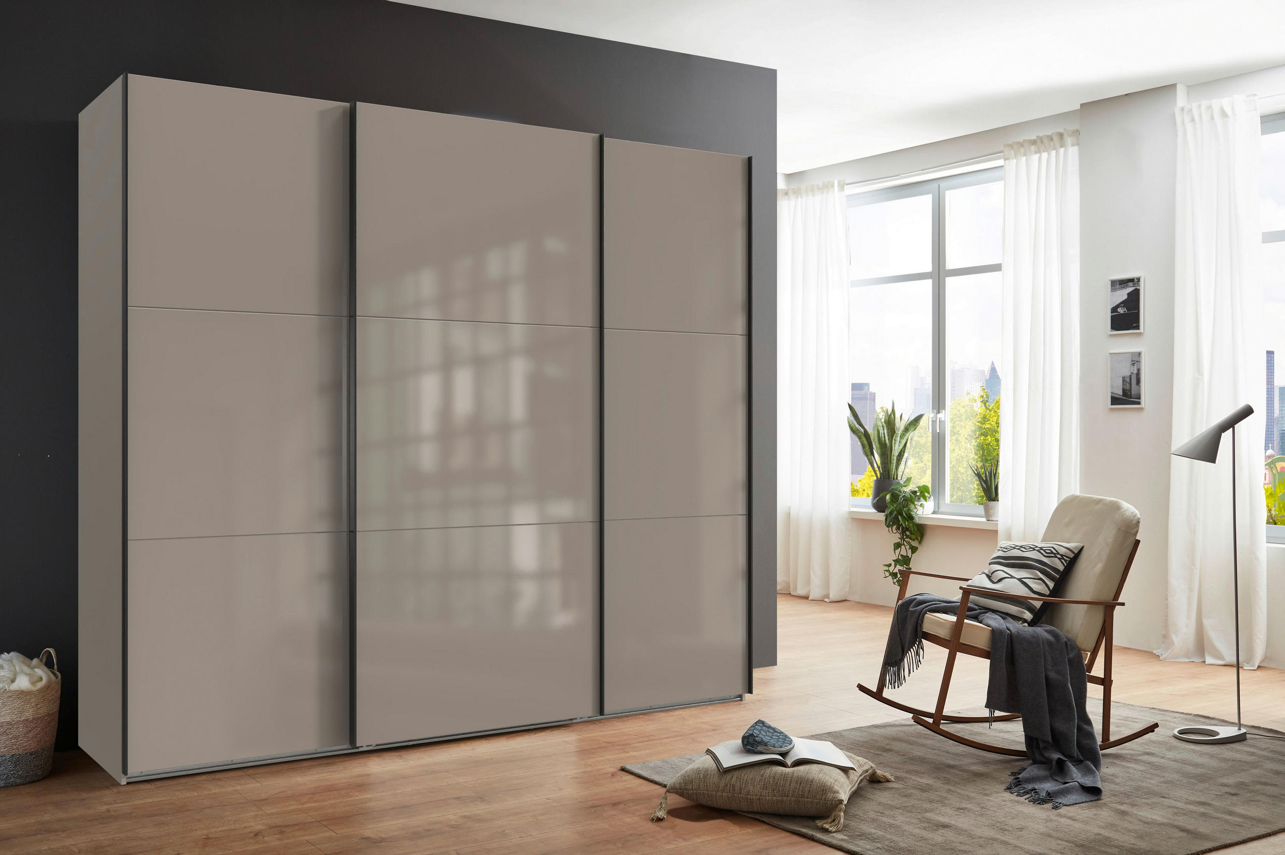 SCHWEBETÜRENSCHRANK in Sahara  - Schwarz/Sahara, Konventionell, Glas/Holzwerkstoff (250/216/65cm) - Stylife