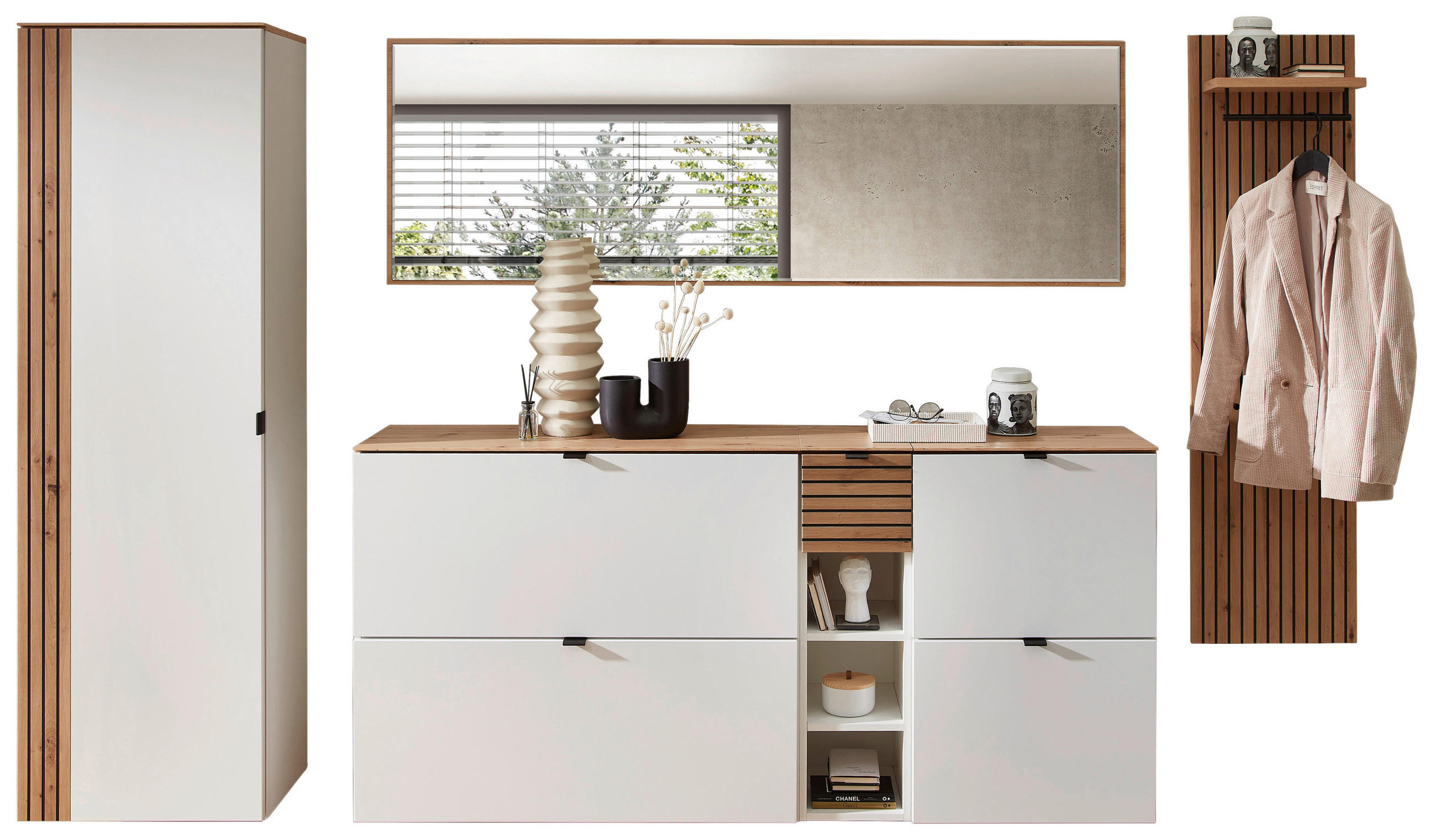 Voleo Garderobe Weiß, Eiche Artisan 306x179x37 cm