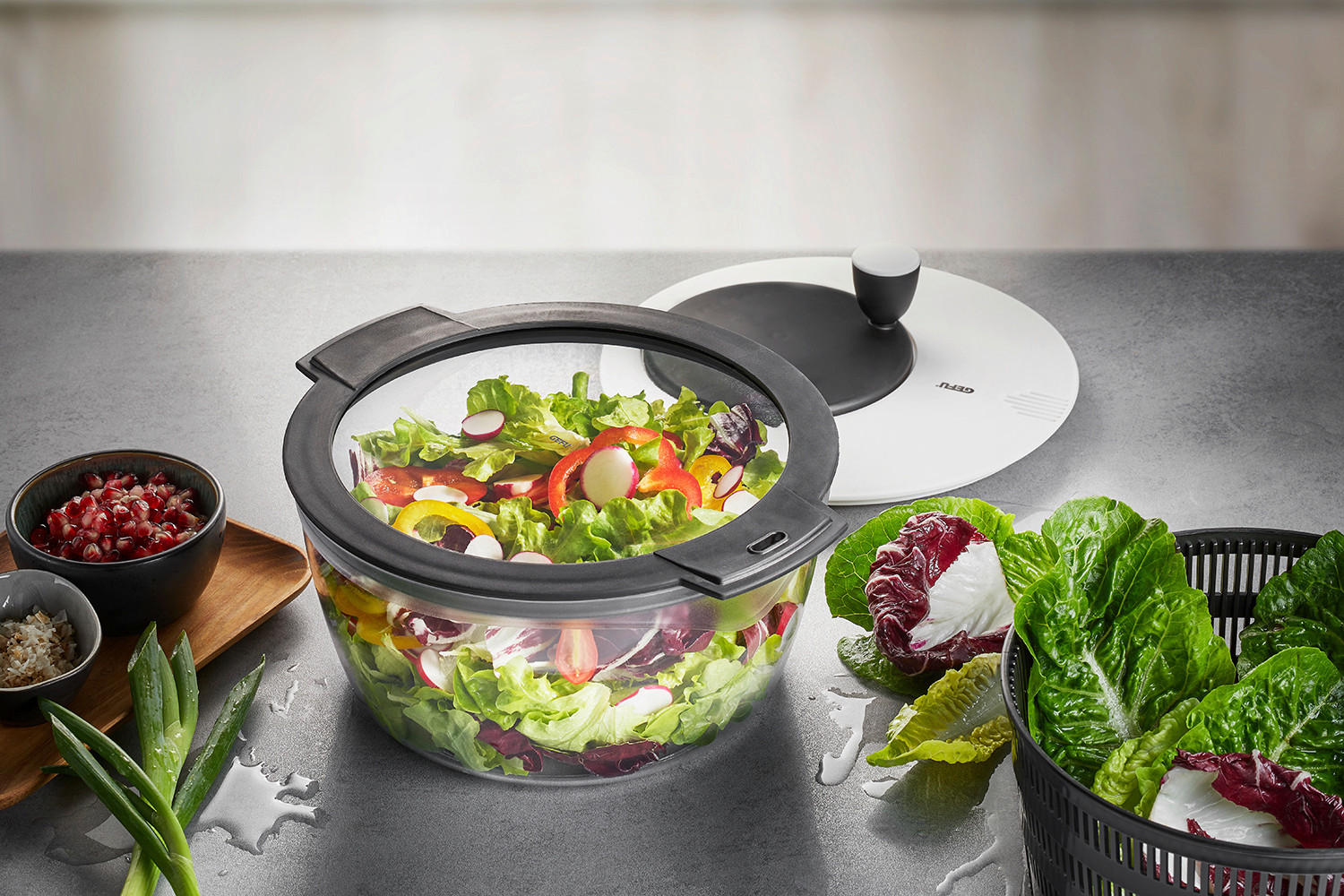 SALATSCHLEUDER ROTARE  - Schwarz/Weiß, KONVENTIONELL, Kunststoff (25/17,9cm) - Gefu