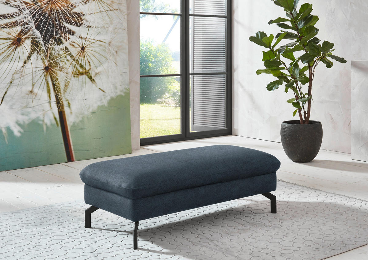 ECKSOFA in Velours Blaugrau  - Blaugrau/Schwarz, Design, Textil/Metall (306/179cm) - Beldomo System
