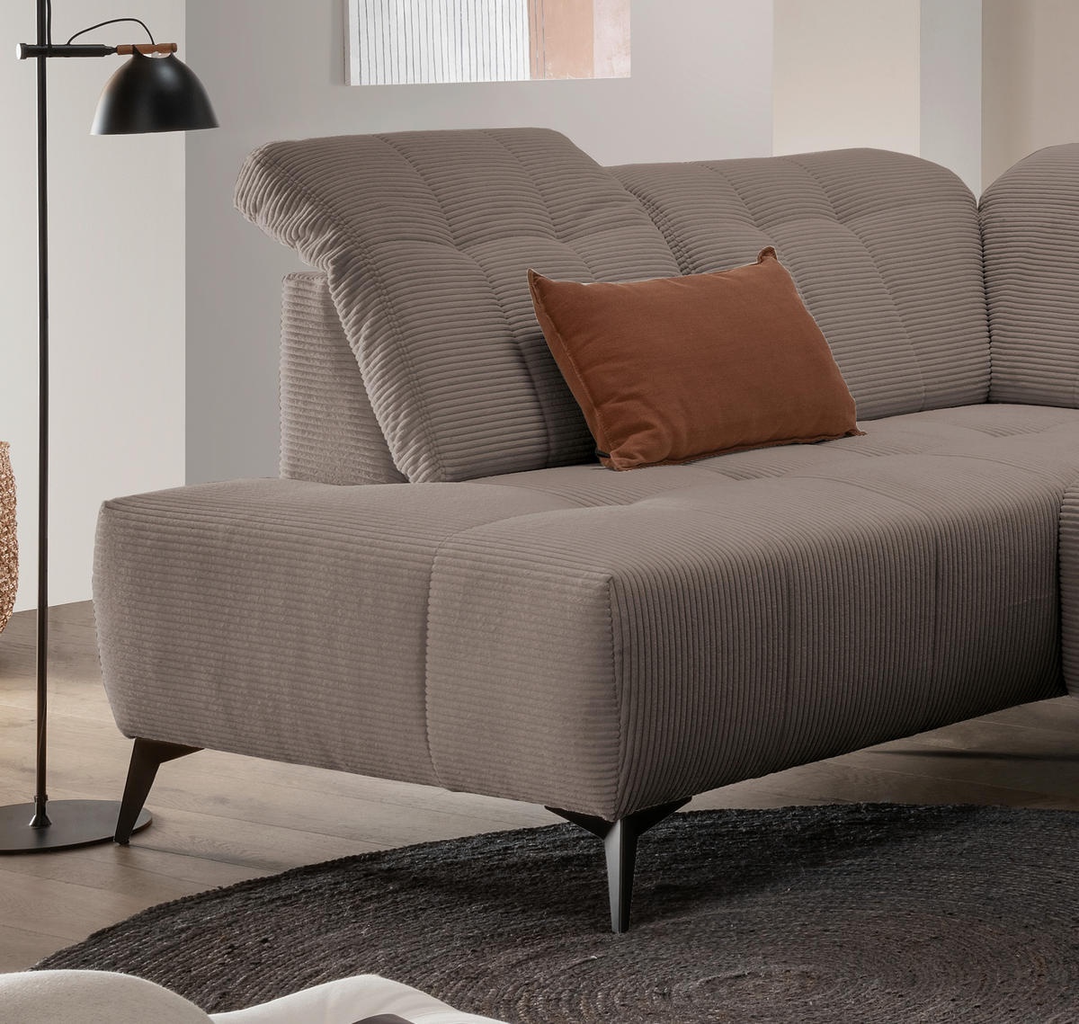 WOHNLANDSCHAFT SANO Graubraun Cord  - Graubraun/Schwarz, MODERN, Textil/Metall (200/337/180cm) - Livetastic