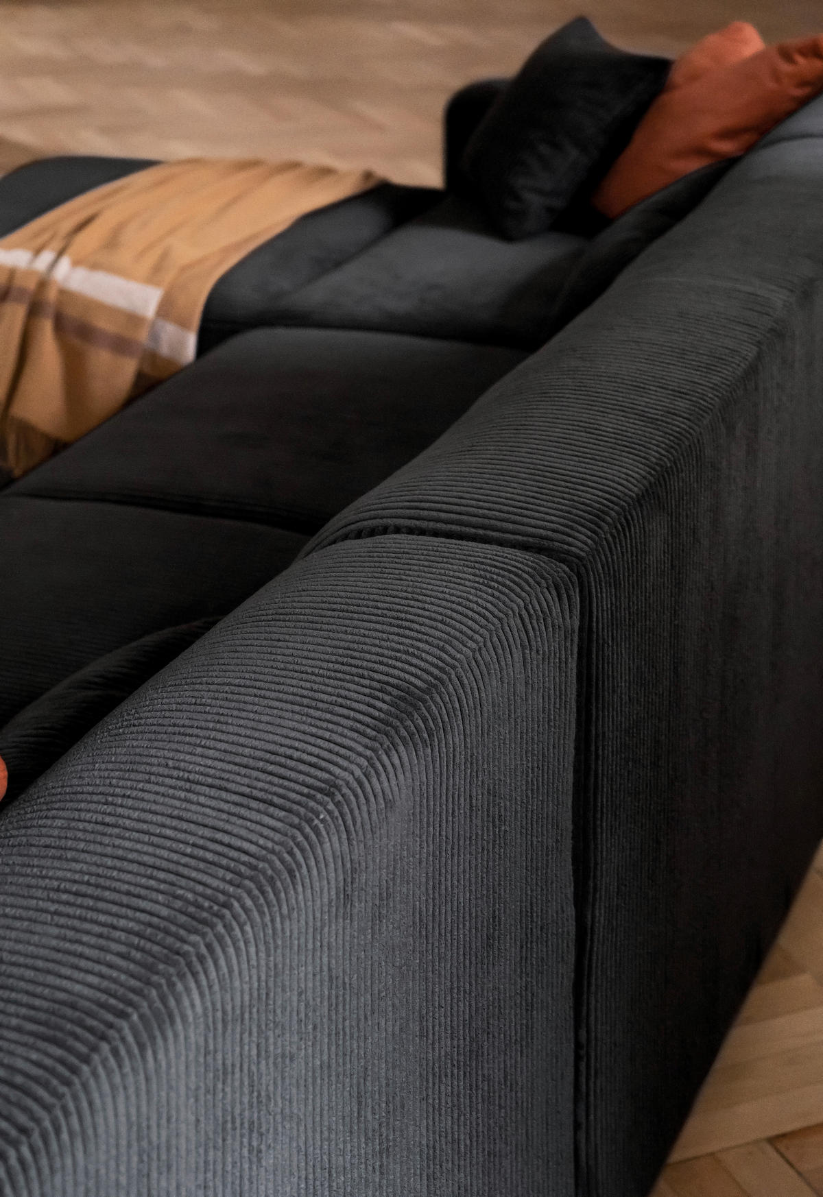 WOHNLANDSCHAFT Dunkelgrau Cord  - Dunkelgrau/Schwarz, Textil/Metall (165/330/192cm) - MID.YOU