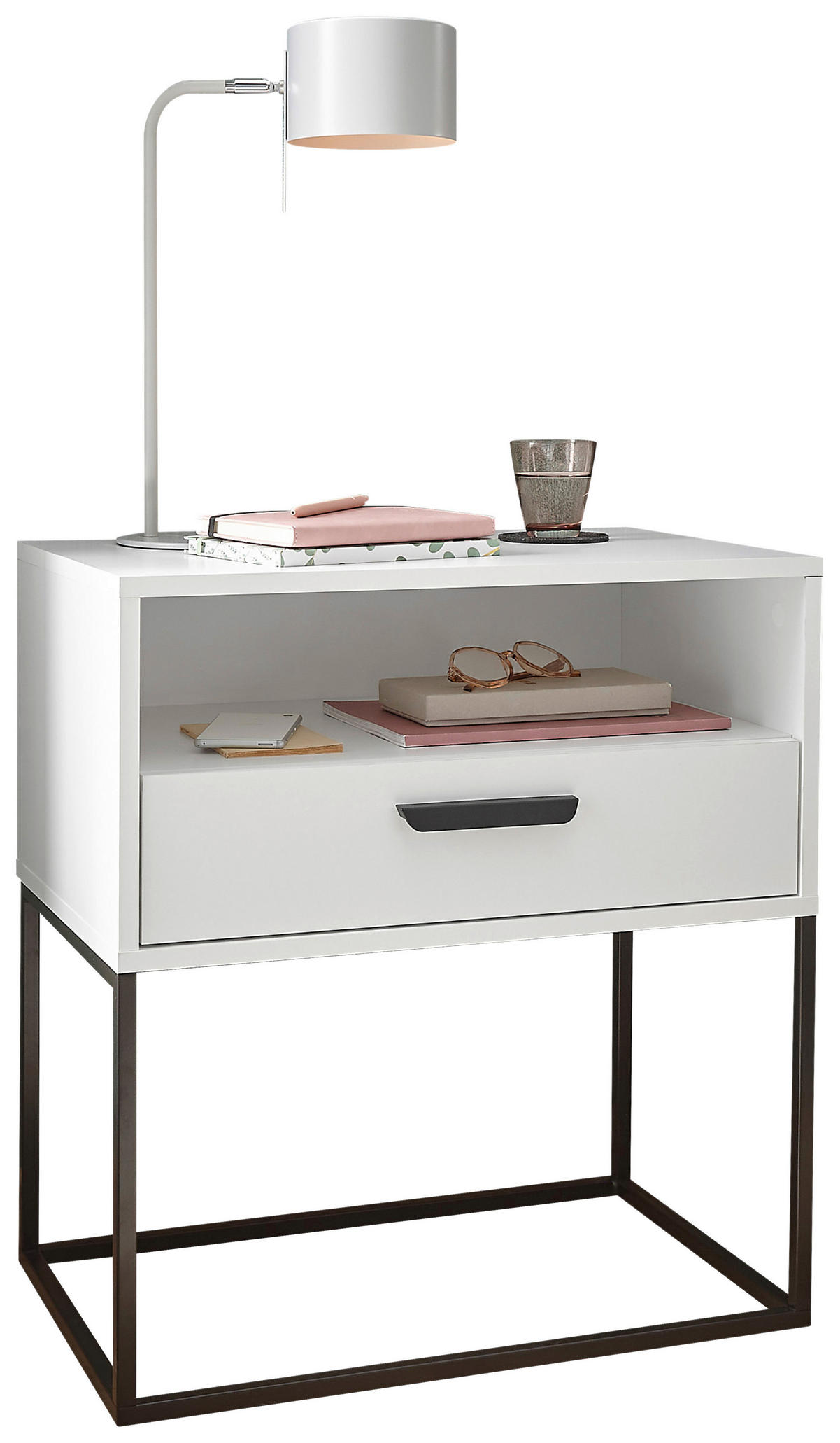 NACHTKÄSTCHEN 60/65/39 cm  in Weiß  - Schwarz/Weiß, Design, Holzwerkstoff/Kunststoff (60/65/39cm) - Carryhome