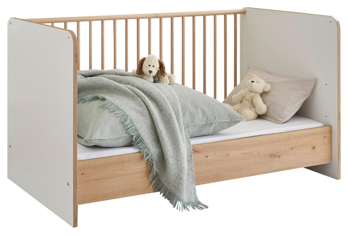 GITTERBETT  144/80,5/81,7 cm   - Weiß/Eiche Artisan, Basics, Holz/Holzwerkstoff (144/80,5/81,7cm) - My Baby Lou